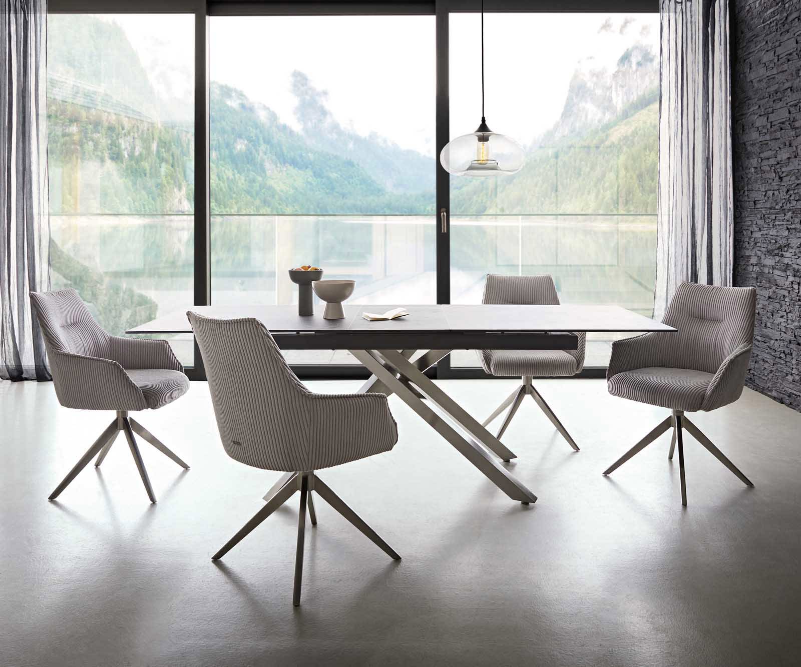 Врътящ се стол с подлакътници Корд СребристСив Конус крак плосък Неръждаема стомана 360° въртящ се Покет пружина Alja-Flex 6 Врътящ се стол с подлакътници Корд СребристСив Конус крак плосък Неръждаема стомана 360° въртящ се Покет пружина Alja-Flex 6