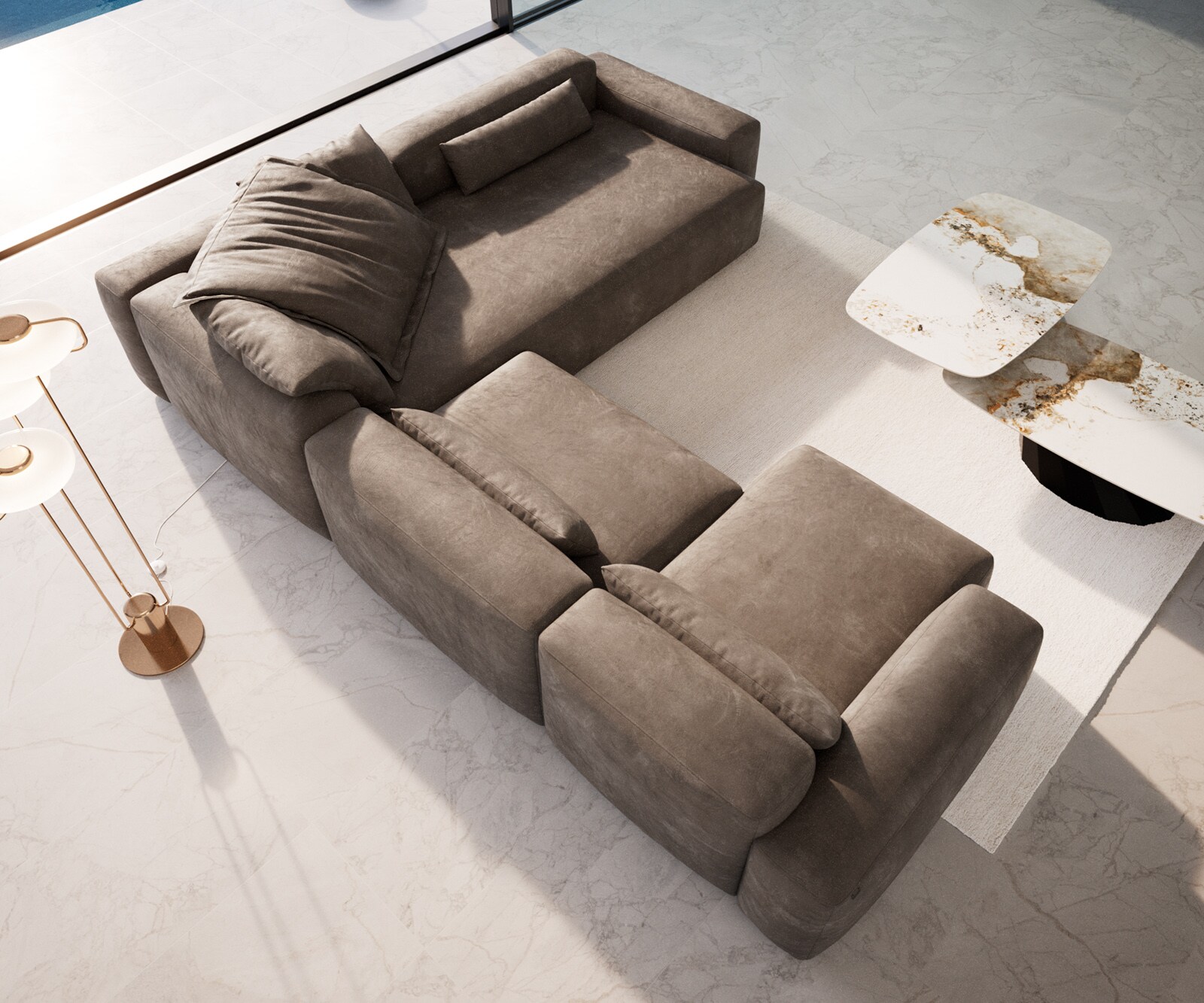 Дневен кът Freestyle 360x290 cm микрофибър сив цвят винтидж шевици 3