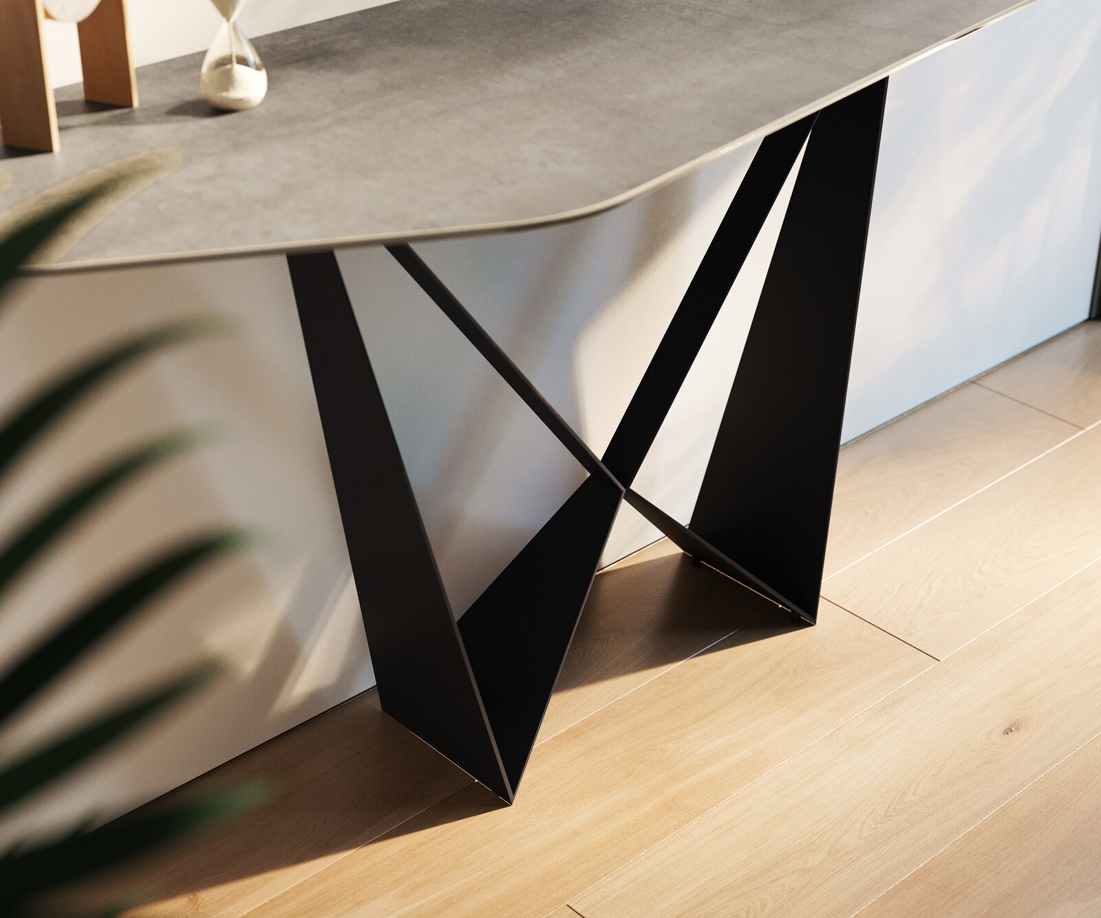 Конзолна маса Edge Polygonal 180x50 см, керамика и бетон в сиво, метал Spios в черно 6