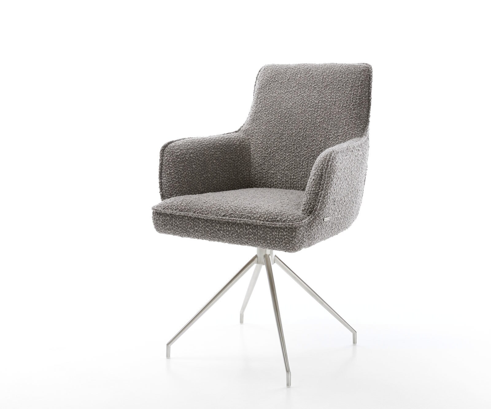 Врътящ се стол с подлакътници Букле СребристСив Конус крак кръгъл Неръждаема стомана 180° въртящ се Покет пружина Heira-Flex 1