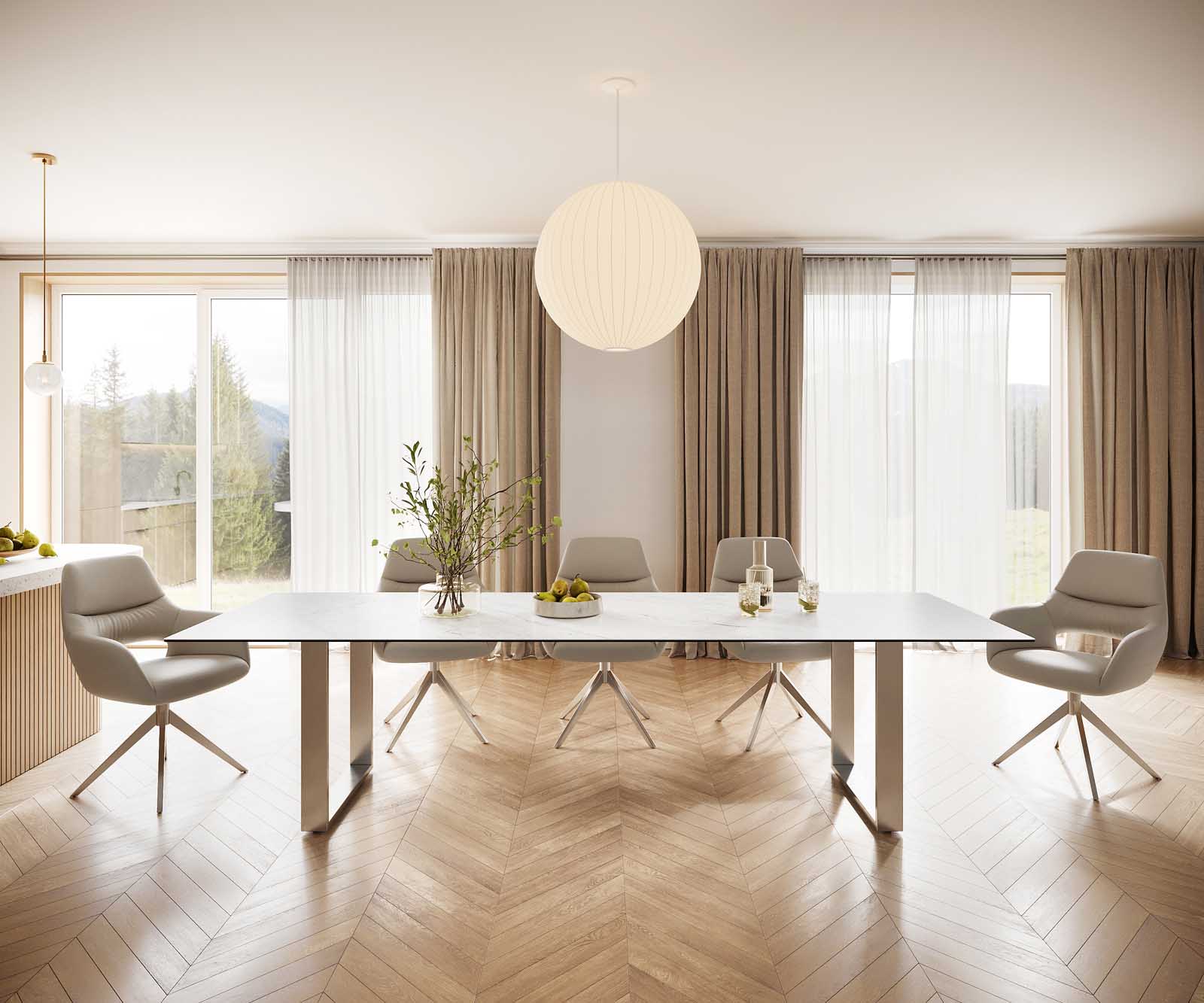 Маса 300x100 Keramik Laminam® Statuarietto Бял Неръждаема стомана Тесен профил Edge 1