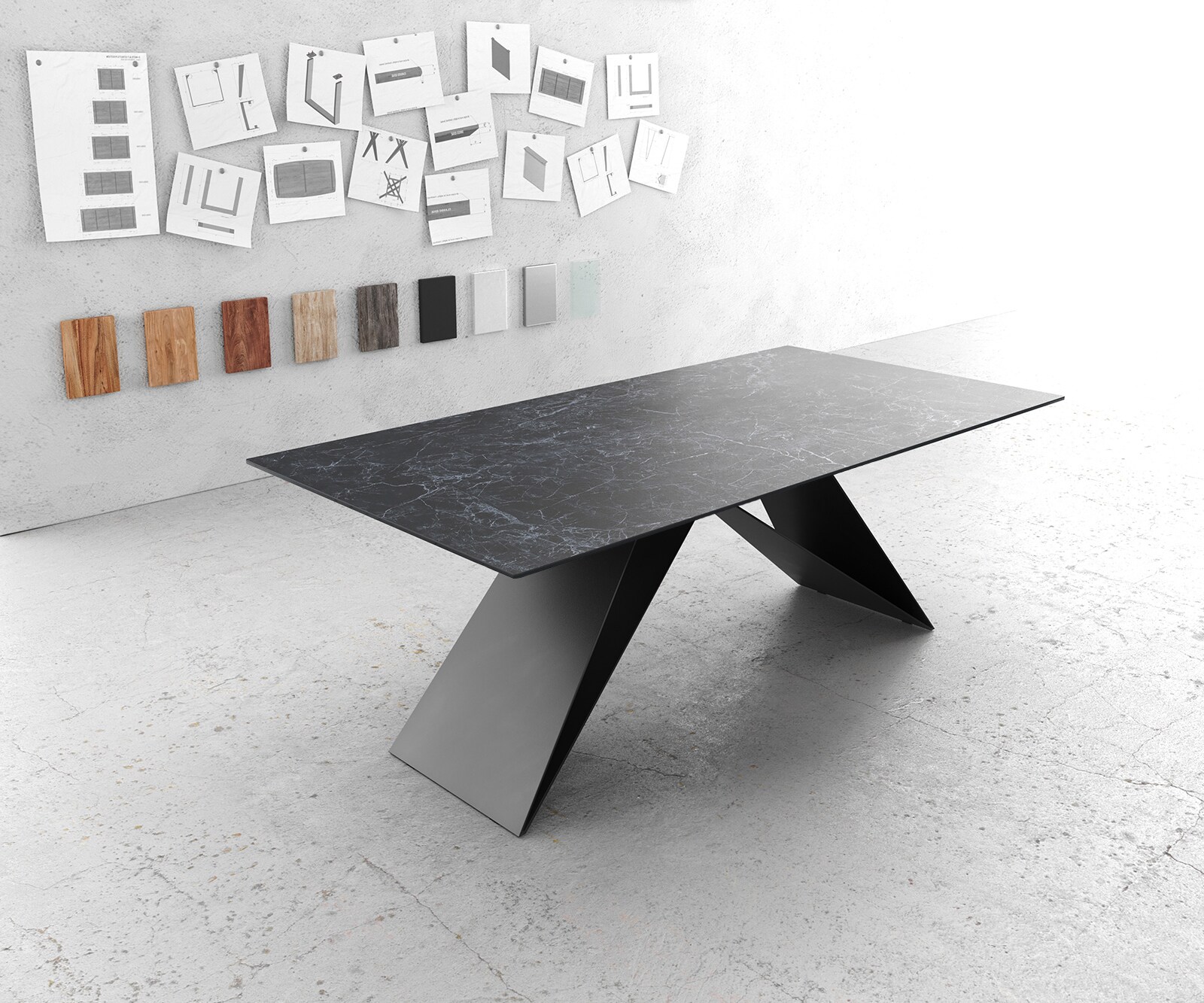 Маса 200x100cm Keramik Laminam®Nero Greco Антрацит V-среден крак Черен Edge 1