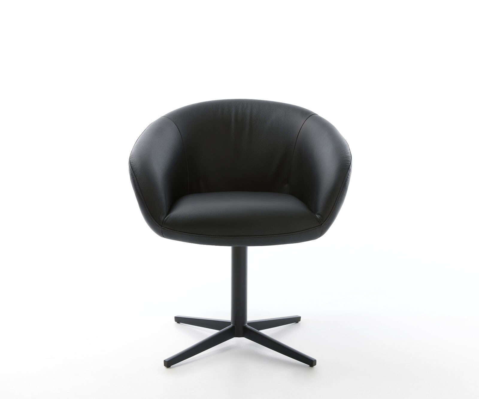 Врътящ се стол с подлакътници Естествена кожа Черен Офис основа Черен 360° въртящ се Покет пружина Vinka-Flex 2