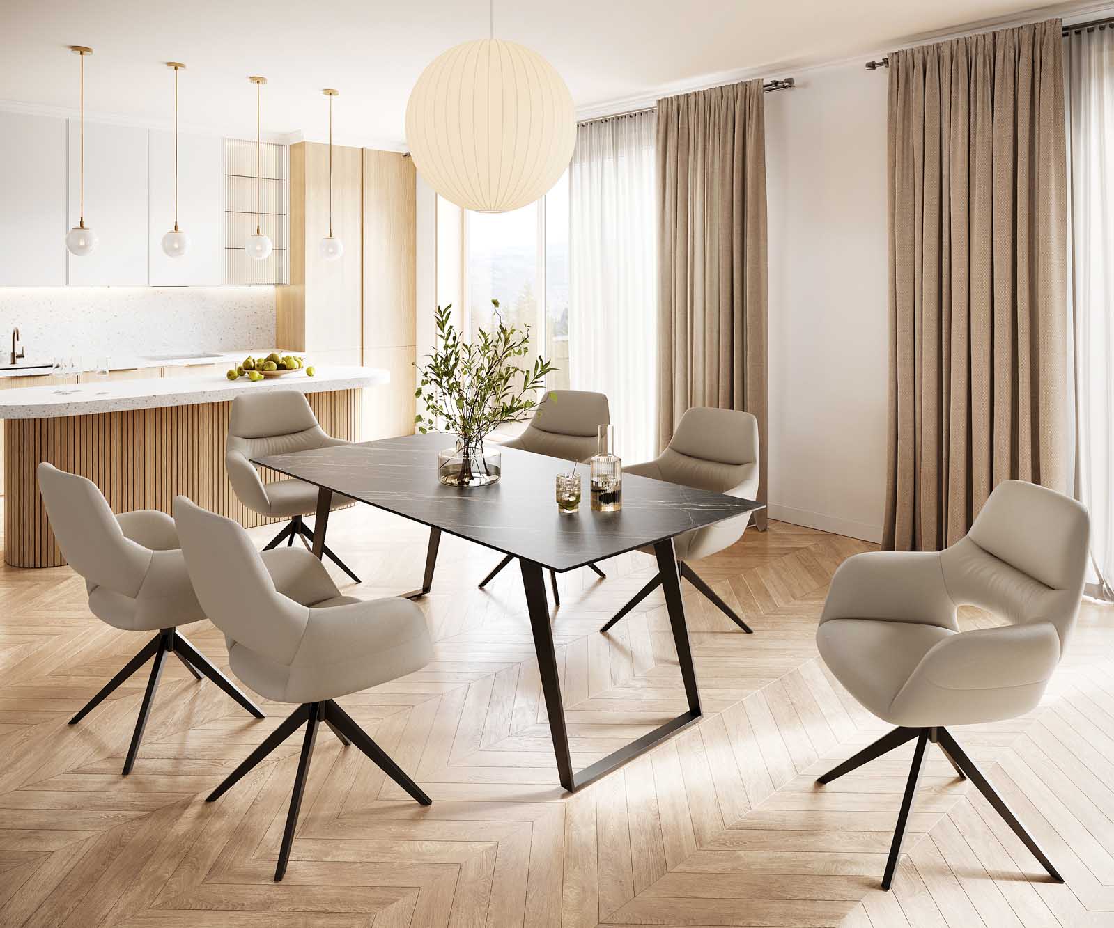 Маса 200x100 Keramik Laminam® Noir Desir Кафяв Метал под ъгъл Черен Edge 5