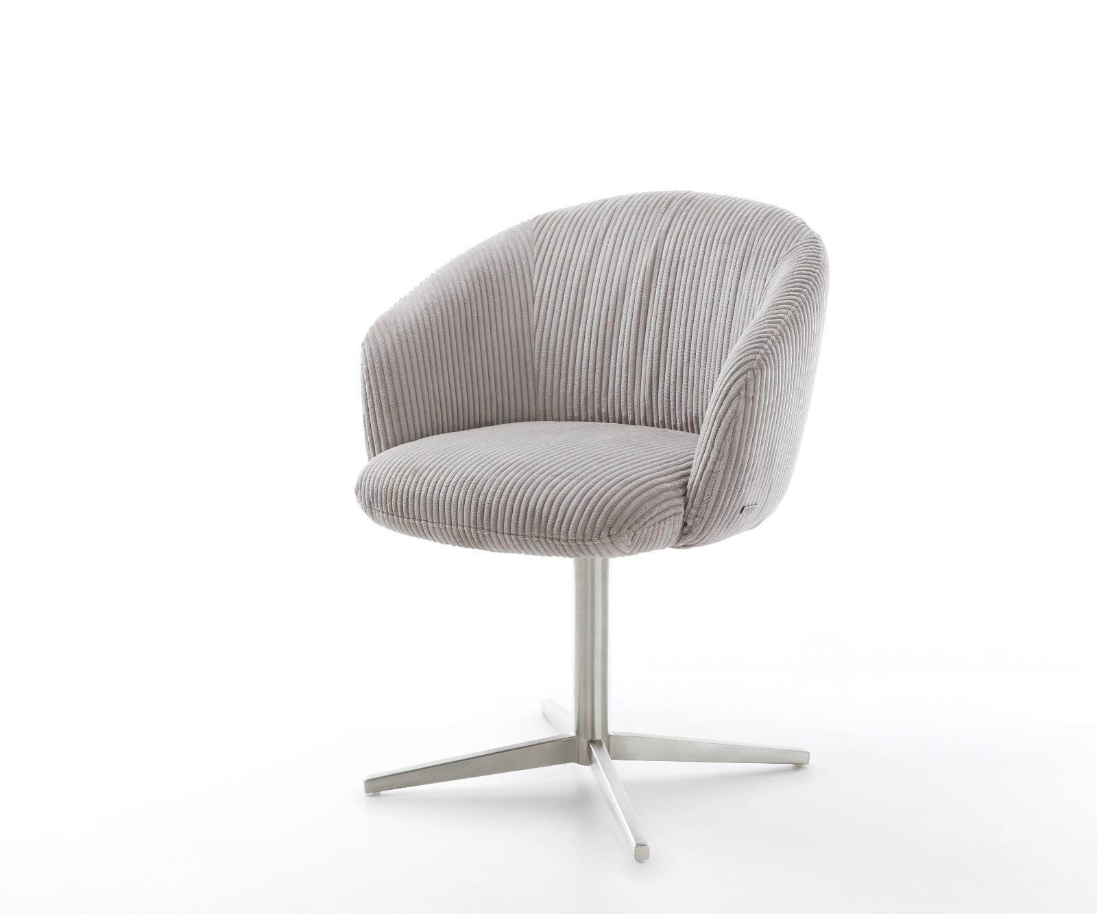 Врътящ се стол с подлакътници Корд СребристСив Офис основа Неръждаема стомана 360° въртящ се Покет пружина Caja-Flex 1