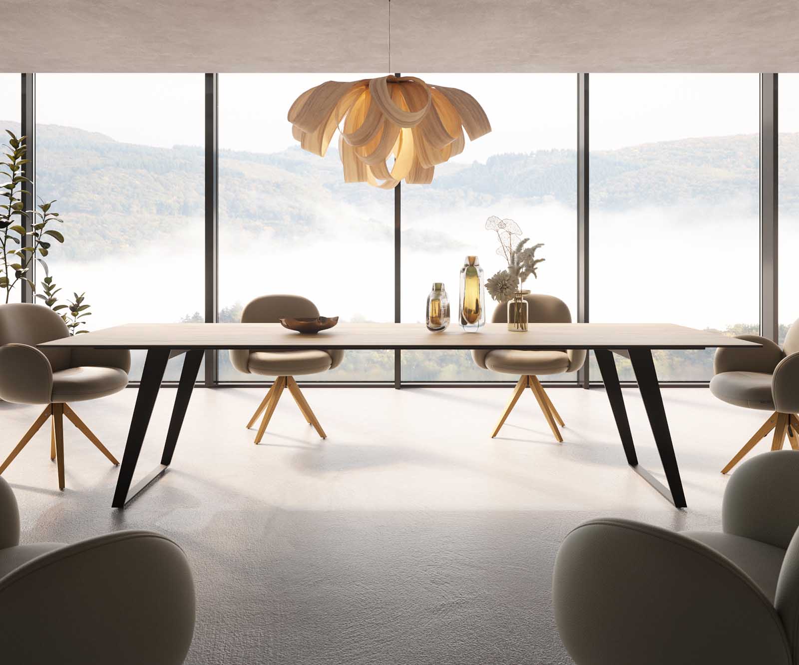 Маса 300x100 Keramik Laminam® Sabbia Дъбцвят Метал под ъгъл Черен Edge 1