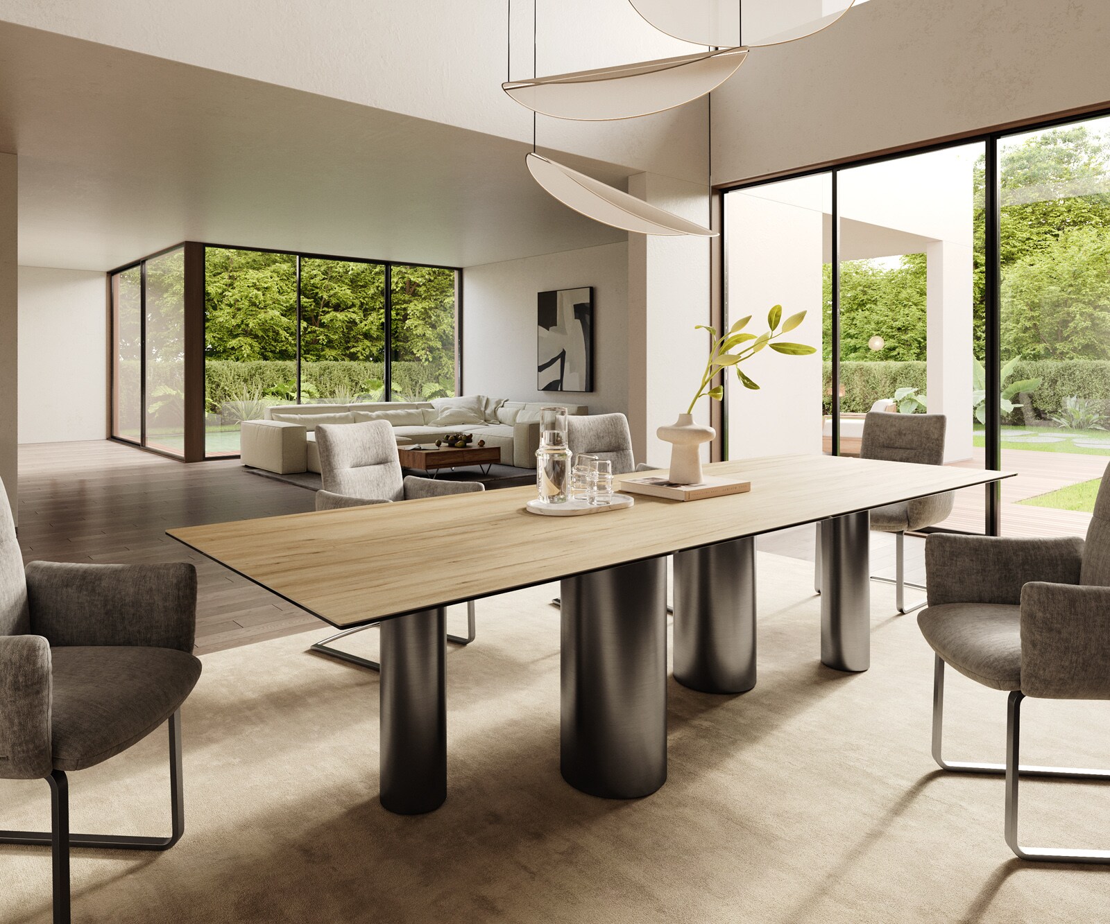 Трапезна маса Edge 300x100, керамика Laminam „®“, цвят „Sabbia“ (дъбов), крака от неръждаема стомана, графит 1