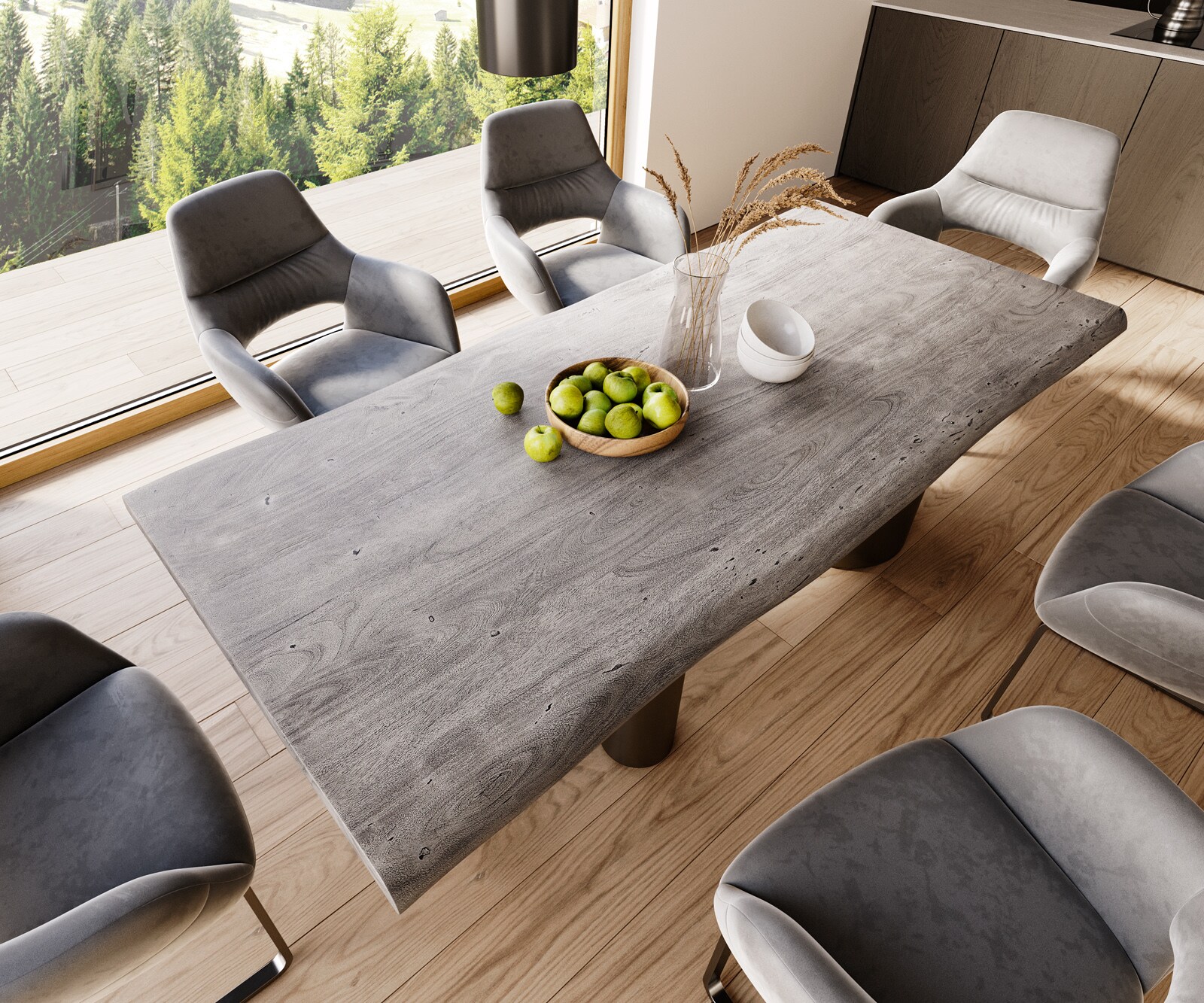 Трапезна маса Edge 220x100 XL акация платина Troa неръждаема стомана графит Live-Edge 4