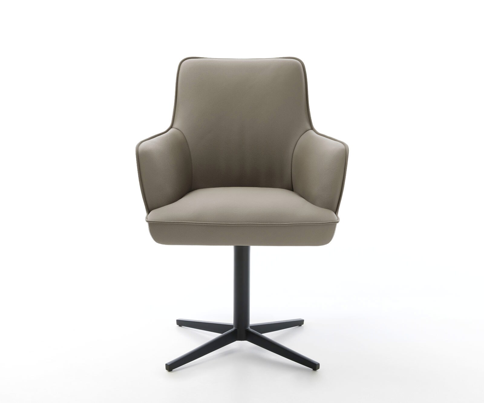 Врътящ се стол с подлакътници Естествена кожа Сиво-Кафяв Офис основа Черен 360° въртящ се Покет пружина Heira-Flex 2