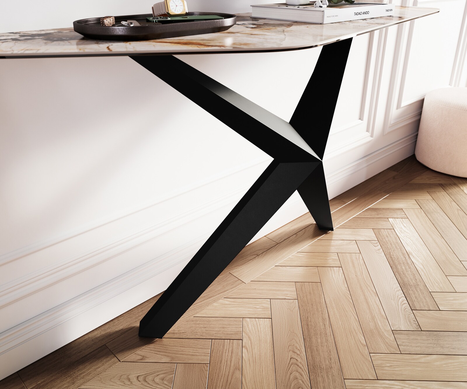 Конзолна маса Edge Polygonal 140x50 см, керамика Patagonia, полирана, метал Zentharo, черна 4