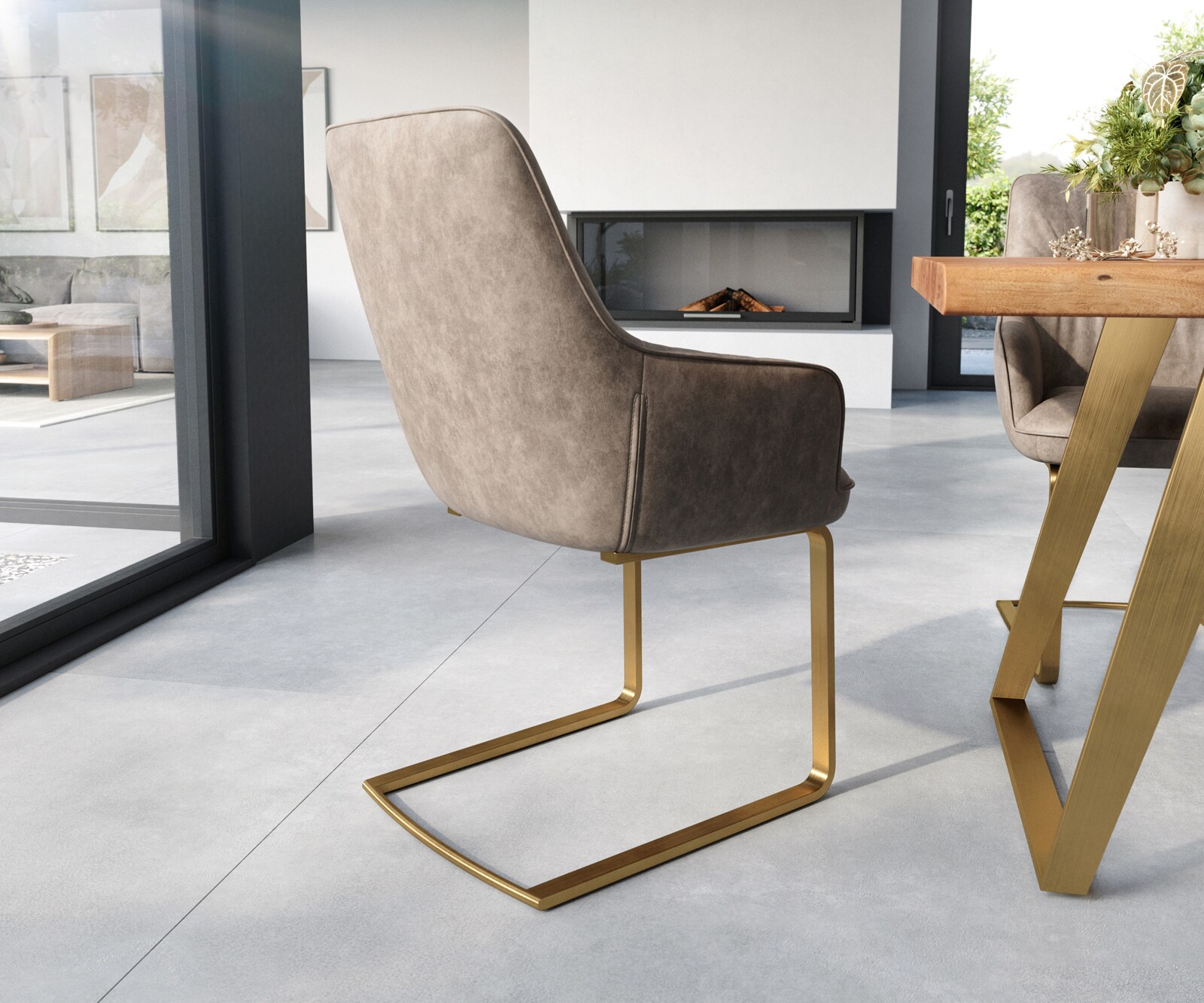 Люлеещ стол с подлакътници Таупе Винтидж Конзолен крак плосък Злато  Покет пружина Zelia-Flex 4