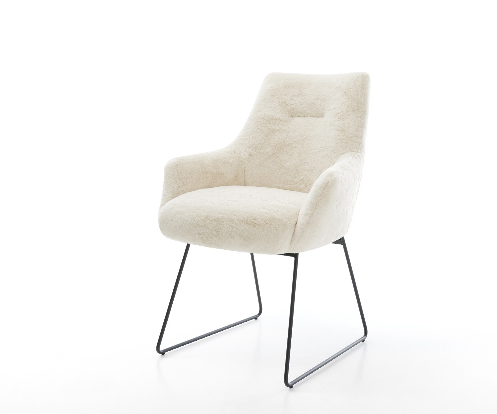 Стол за хранене Alja-Flex с подлакътници плюшена кремаво-бяла основа с черни джобни пружини 1