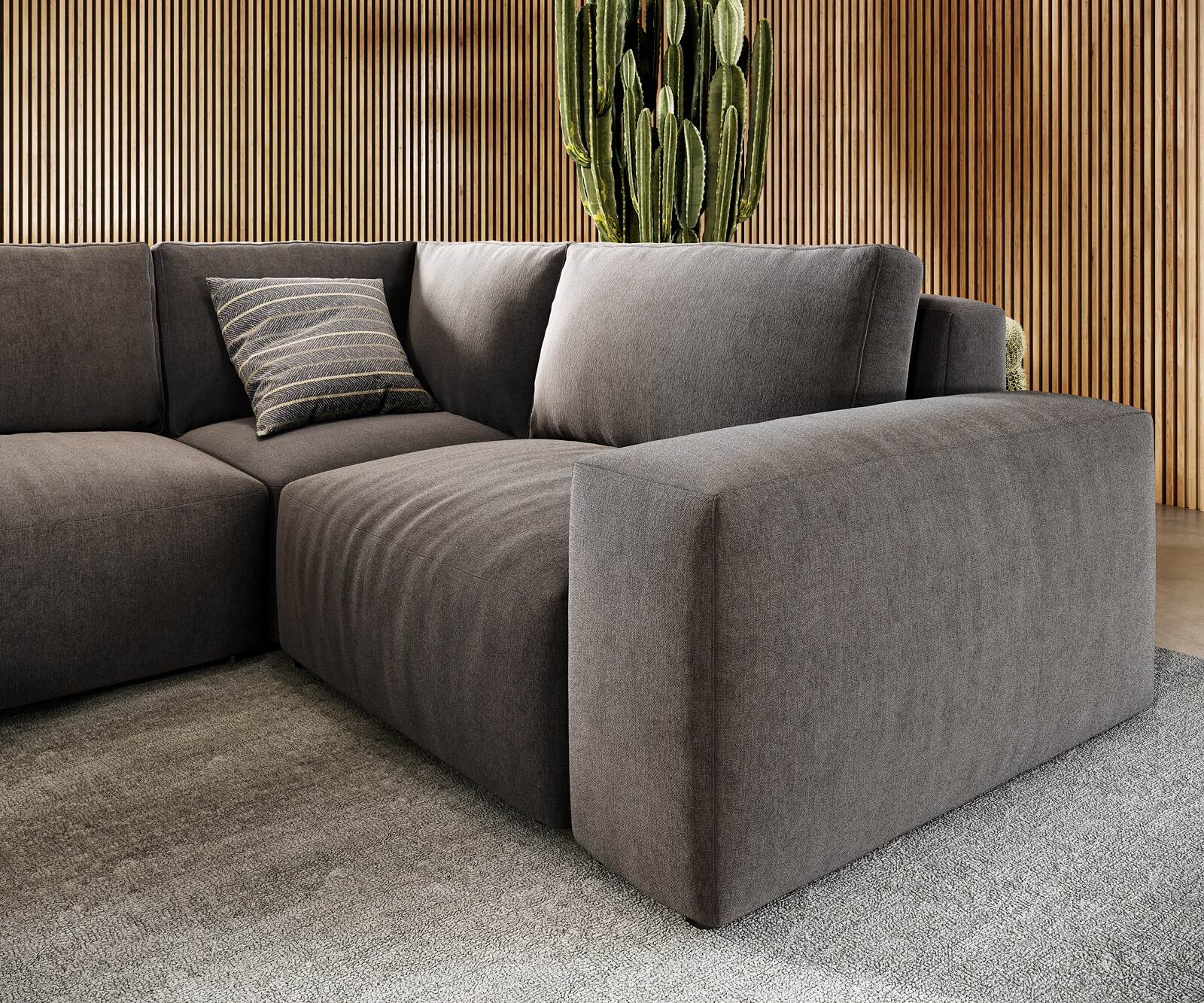 Холна гарнитура Lanzo 300x210 см микрофибър каки кафяво Рекамиер променлив с осман 4