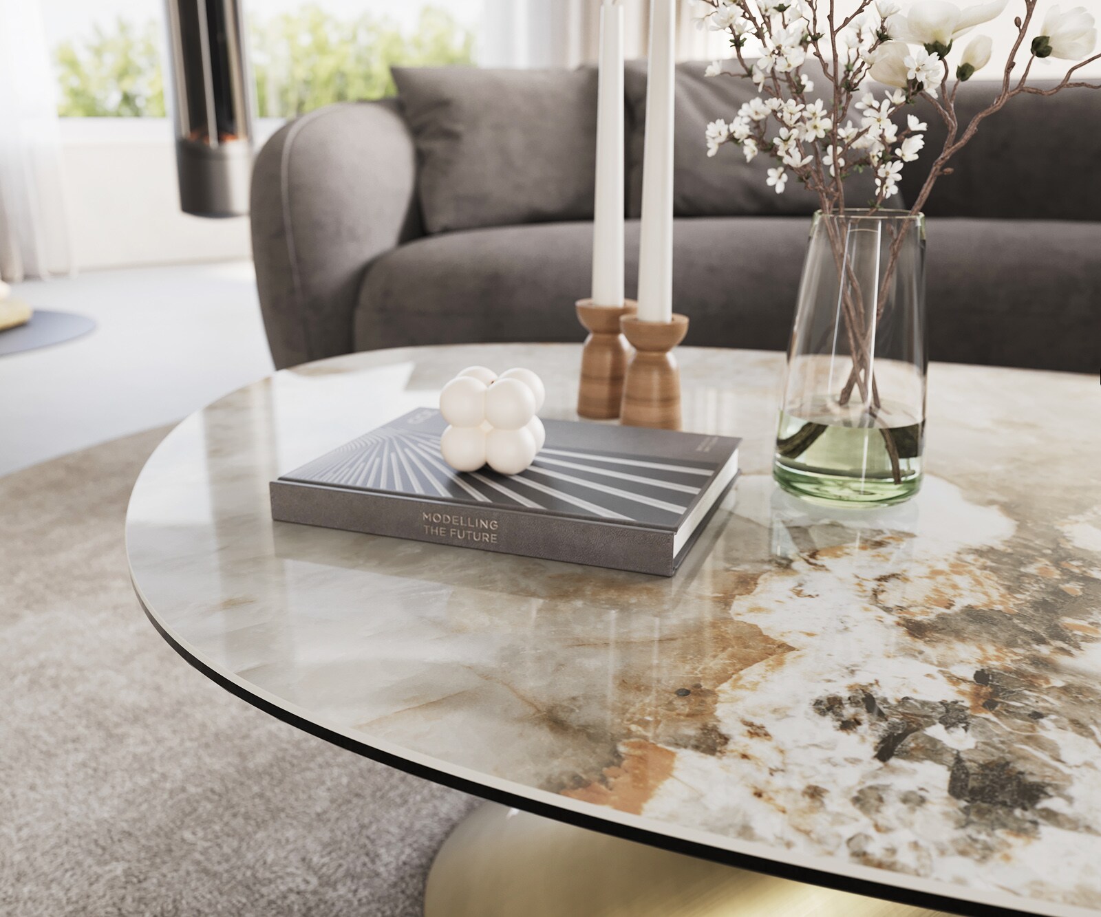 Edge Овална масичка за кафе 140x75 cm керамика Minas Melange Conis Metallic Gold 5