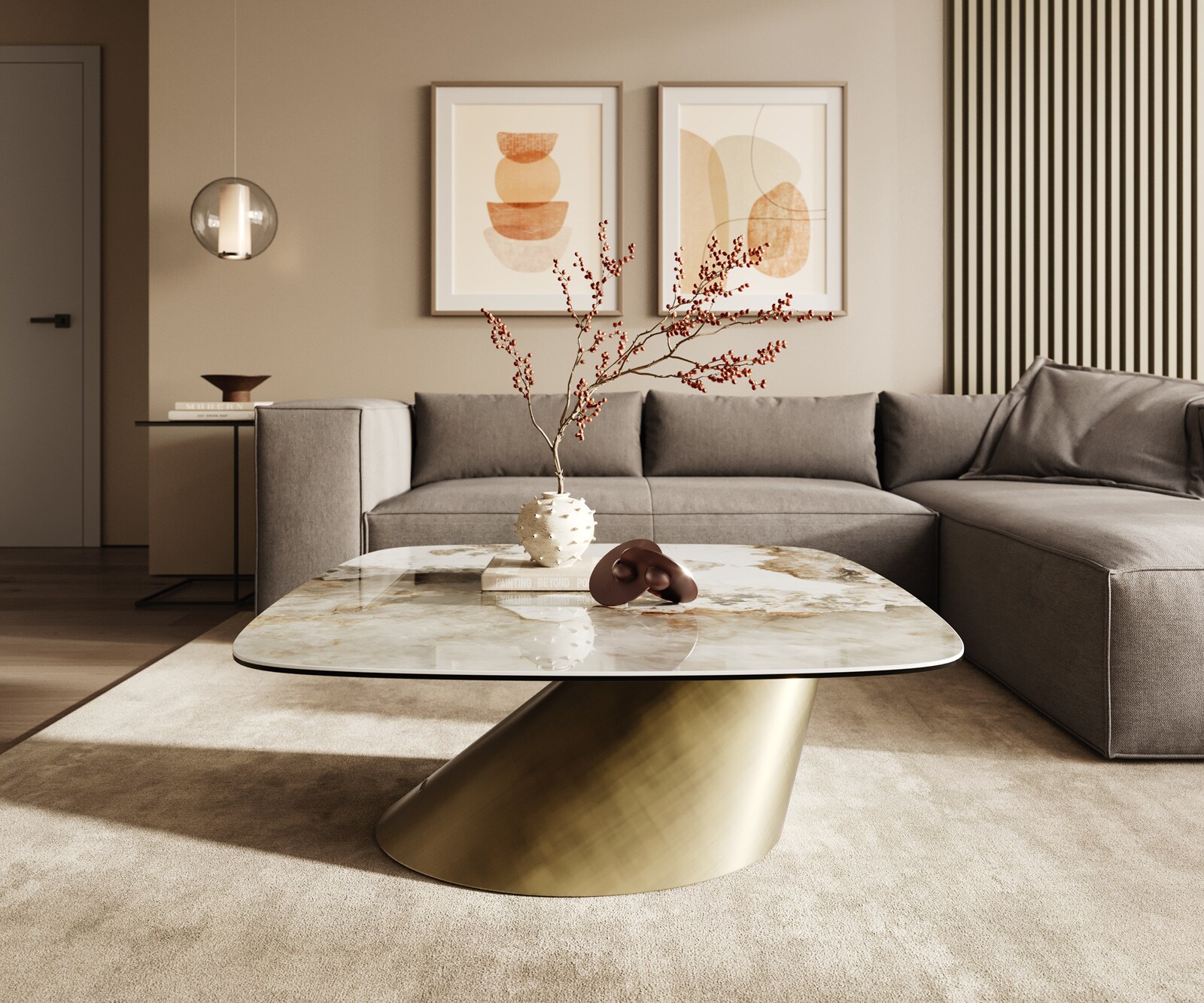 Edge Boot 90x90 cm керамична масичка за кафе Minas Melange Conis Metallic Gold 1