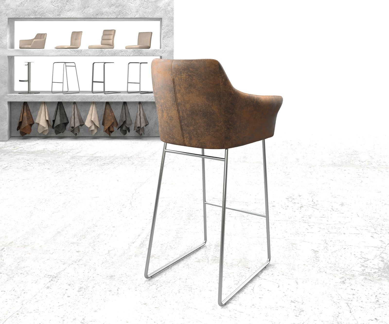 Бар стол Винтидж Кафяв Извити крака Неръждаема стомана Yulo-Flex 3 Бар стол Винтидж Кафяв Извити крака Неръждаема стомана Yulo-Flex 3