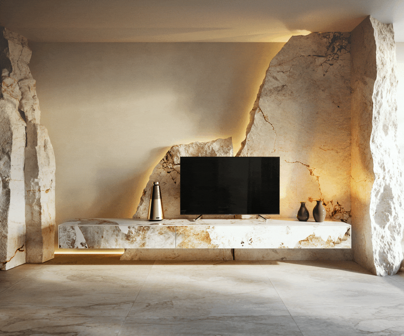 Нискък Шкаф Cuor 250 cm керамика Minas Melange бяло-бежово 1 клапа 1 чекмедже Плаваща 6