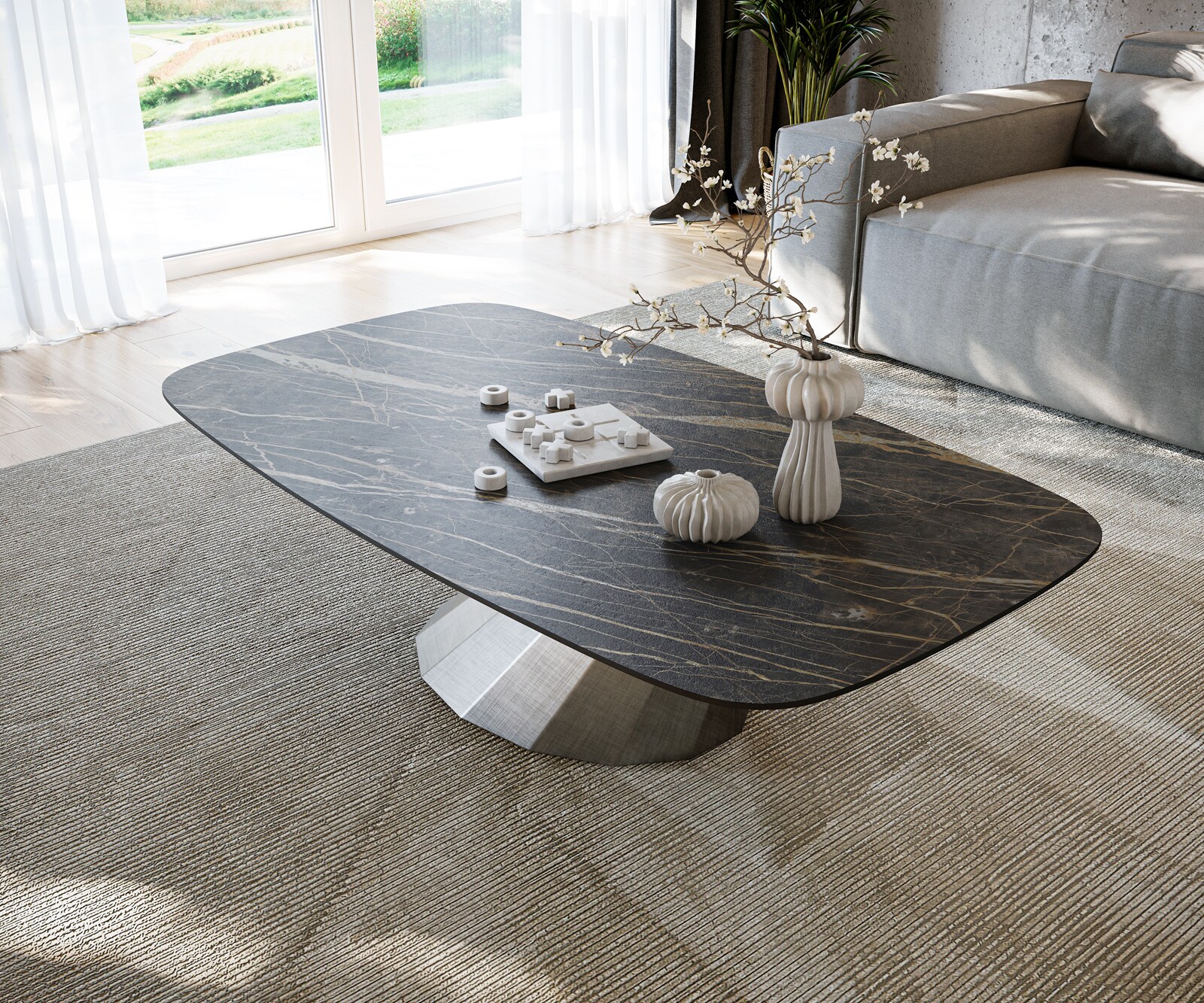 Масичка за кафе Edge Boot 140x80 cm керамика Laminam® Noir Desir Brown Parabi Metallic Silver 3