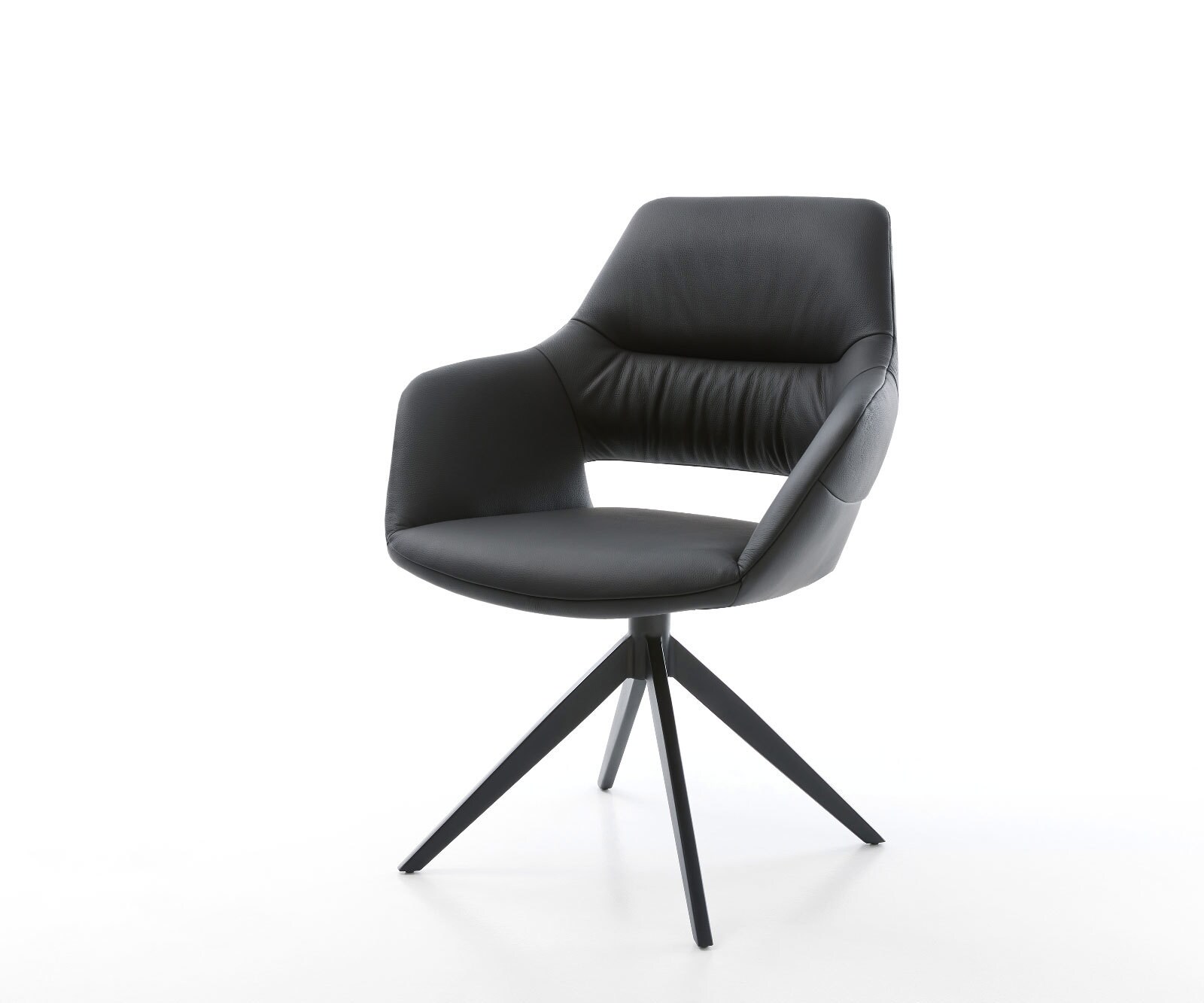 Въртящ се стол Yago-Flex с подлакътници Естествена кожа Черен Кръстосана рамка широка Черен 360° въртене Люлееща се функция Ядро от джобни пружини