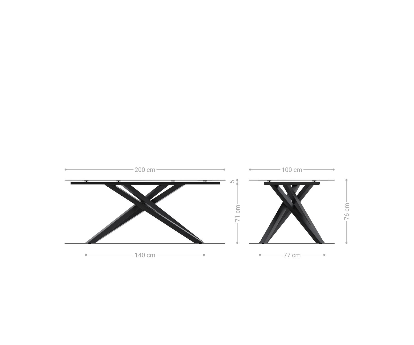 Маса 200x100cm Keramik Laminam®Noir Desir Кафяв среден крак Кръст Черен Edge 7