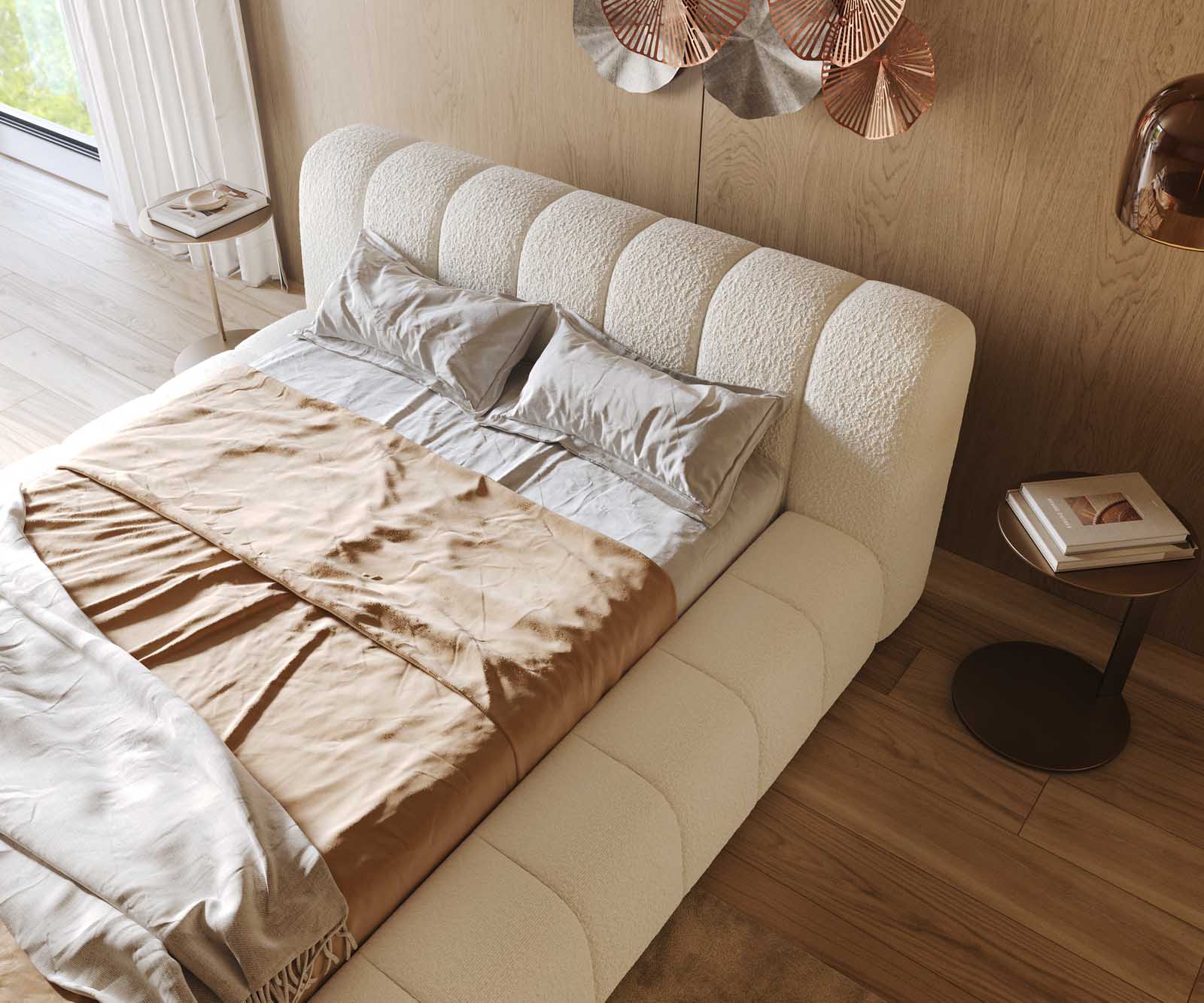 Тапицирано легло Cutio 140x200 cm Bouclé крем-бяло 4
