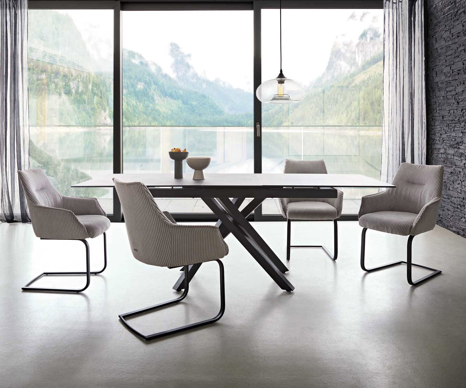 Люлеещ стол с подлакътници Корд Сребристо сив Конзолен крак плосък Черен Покет пружина Alja-Flex 3 Люлеещ стол с подлакътници Корд Сребристо сив Конзолен крак плосък Черен Покет пружина Alja-Flex 3