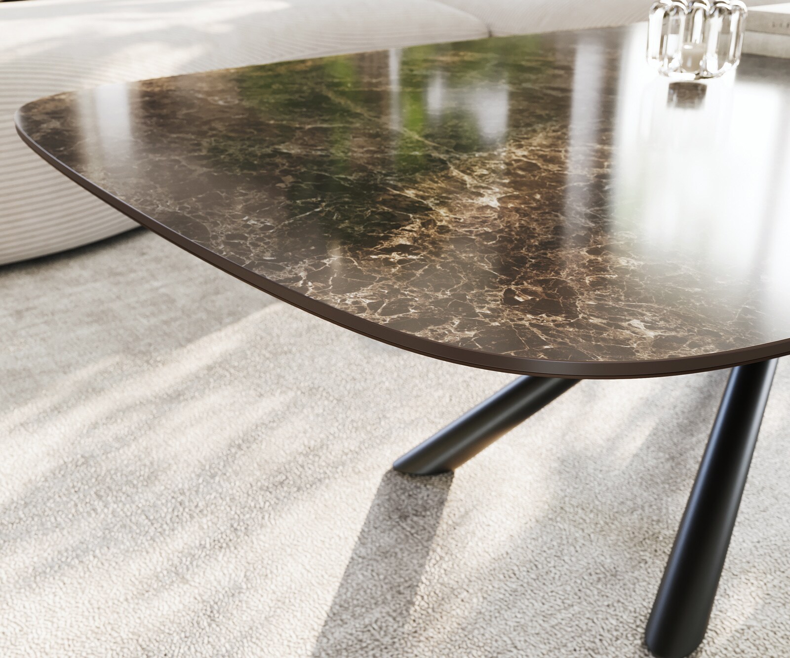 Масичка за кафе Edge Boot 140x80 cm керамика Laminam® Emperador Extra Lucidato Тъмно кафяво Sarity Metal Black 6