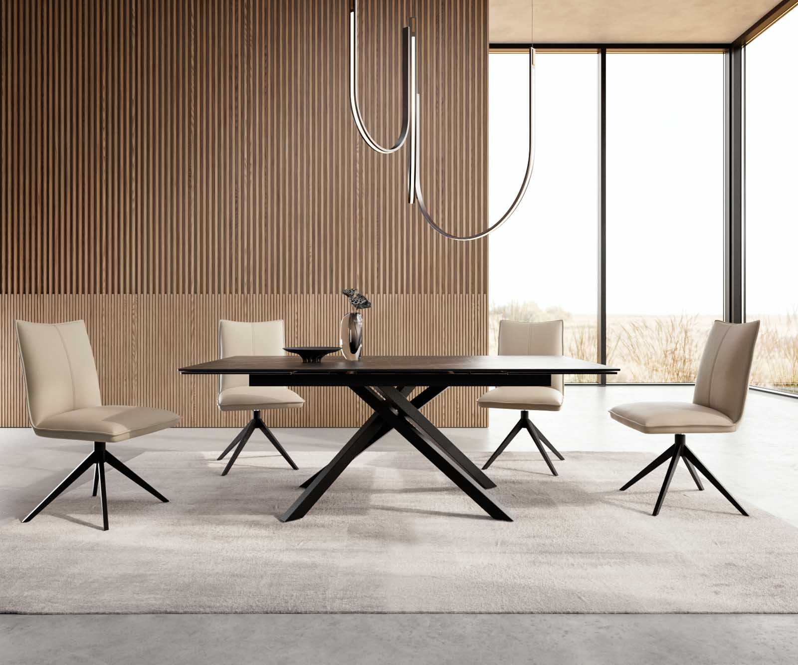 Разтегателна трапезна маса Edge 200-300х100 см Керамика Laminam®Noir Desir Тъмнокафяв Кръсртовидна основа Черен 4