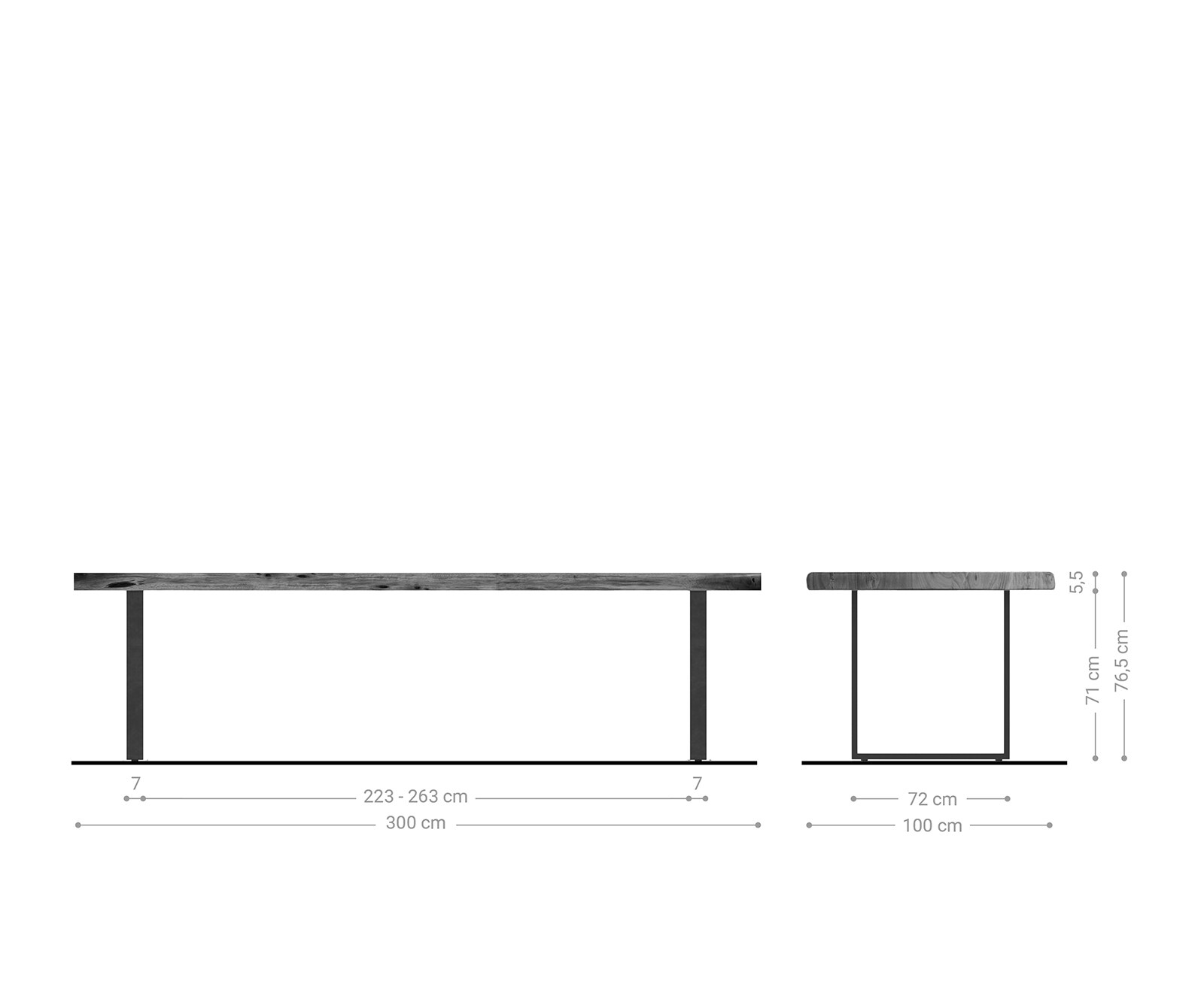 Маса 300x100 XL Акация Платинен цвят Рамка Черен Edge 5