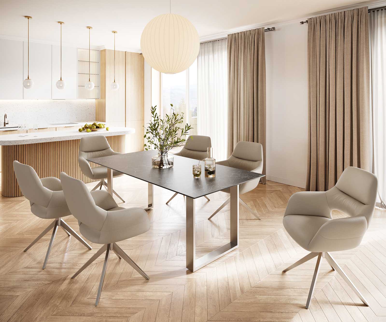 Маса 200x100 Keramik Laminam® Nero Greco Антрацит Неръждаема стомана Тесен профил Edge 5