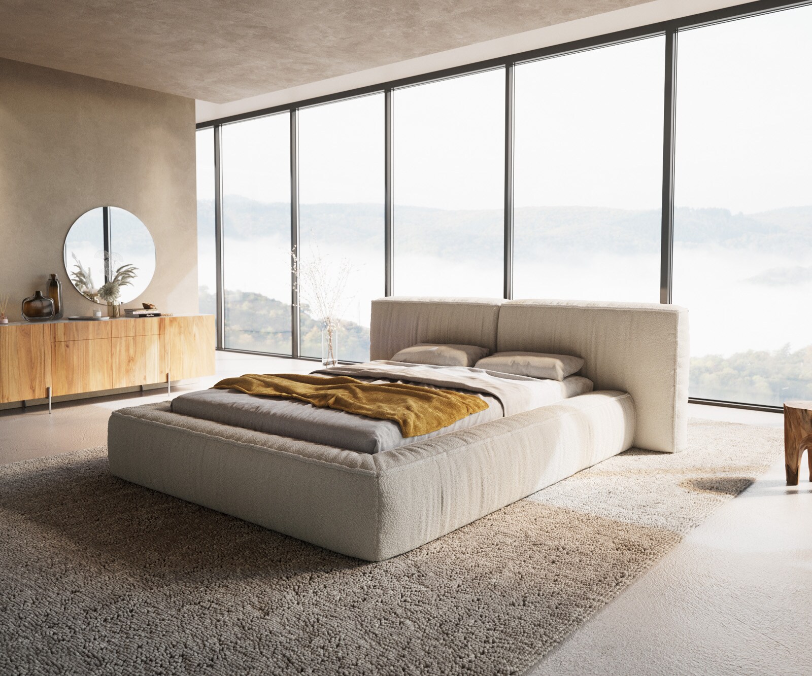 Тапицирано легло Coperti 140x200 cm Bouclé крем-бяло
