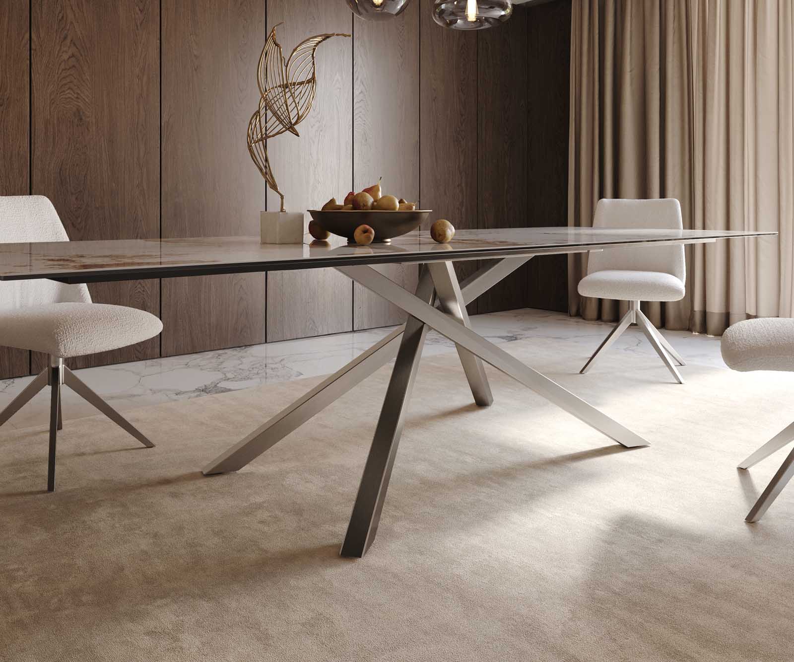 Трапезна маса Edge 300x100, керамика „Minas Melange“ (бяло-бежово), кръстообразна рамка, правоъгълна, неръждаема стомана 7