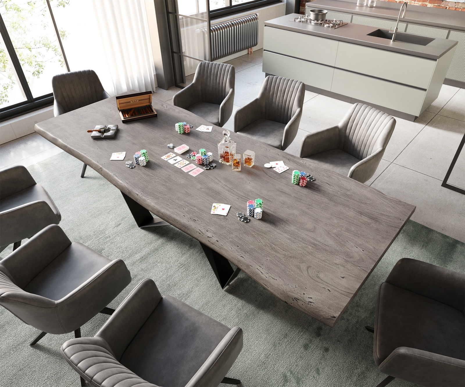 Маса 260x100 Акация Платинен цвят Spider плоска стомана Черен Edge 4