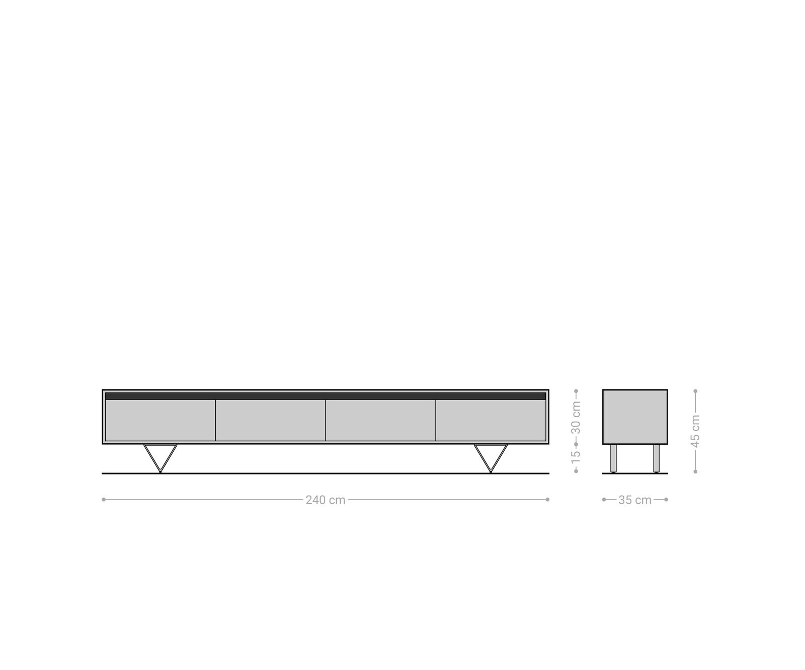 ТВ шкаф Stonegrace 240 cm естествен дъб 4 врати V-образен метален крак черен 6