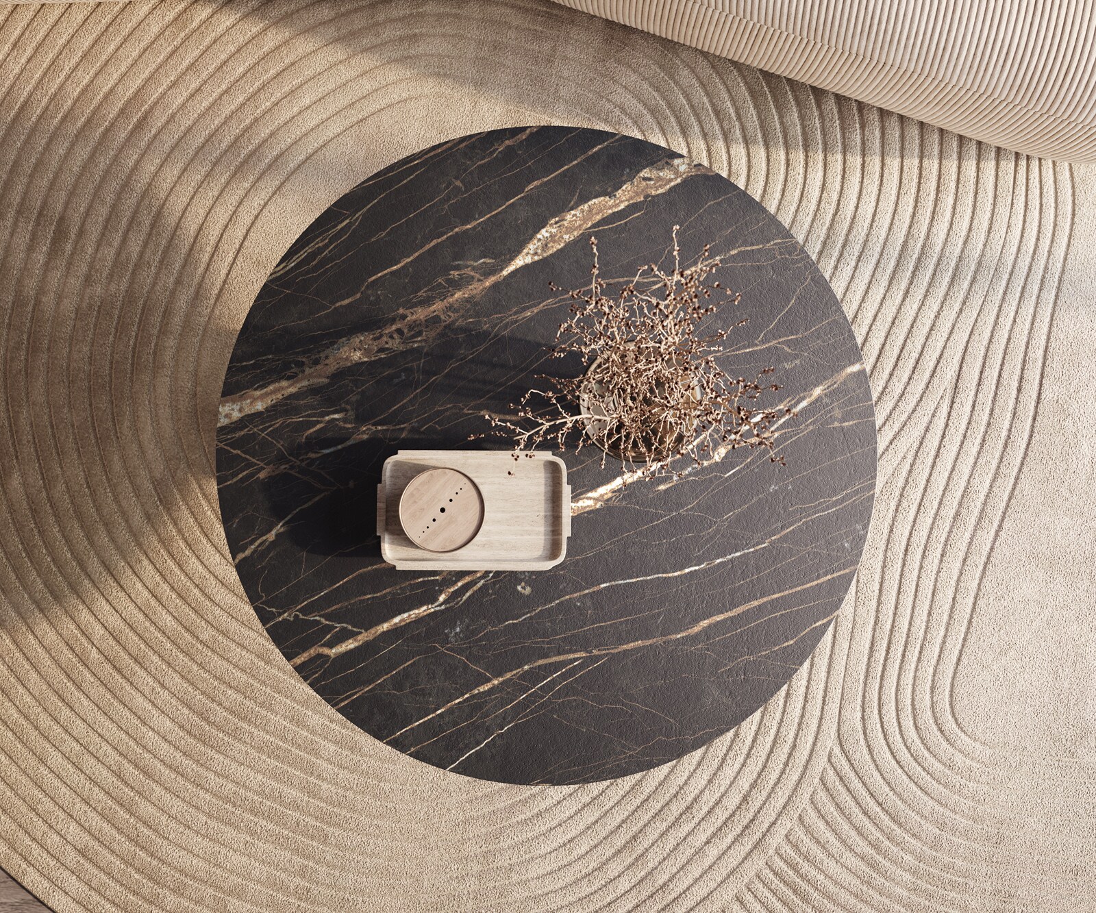 Масичка за кафе Edge Round 100x100 cm Ceramic Laminam® Noir Desir Brown Conis Metallic Silver 1