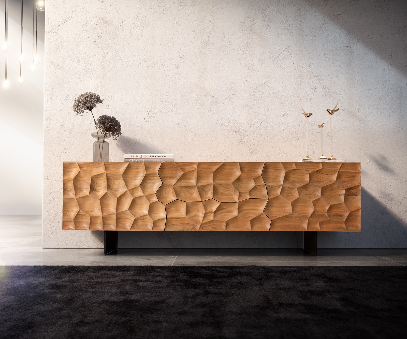 ТВ шкаф 175 cm Акация Натурал 2 Врати 2 Чекмеджета Крак висящ Метал Черен 3D-Front Solu 1 ТВ шкаф 175 cm Акация Натурал 2 Врати 2 Чекмеджета Крак висящ Метал Черен 3D-Front Solu 1