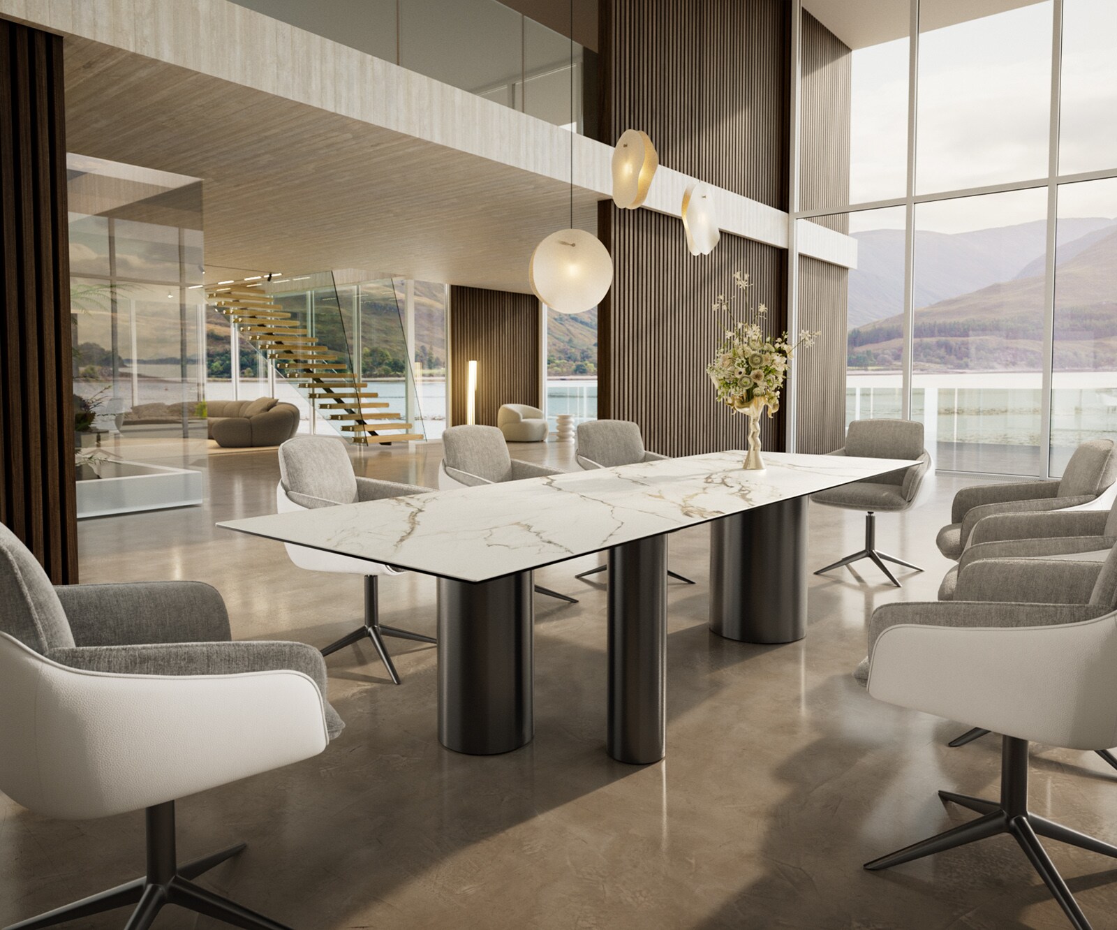 Трапезна маса Edge 300x100, керамика Calacatta Luxe (бяло-златно-сиво), Troa, неръждаема стомана, графит 6