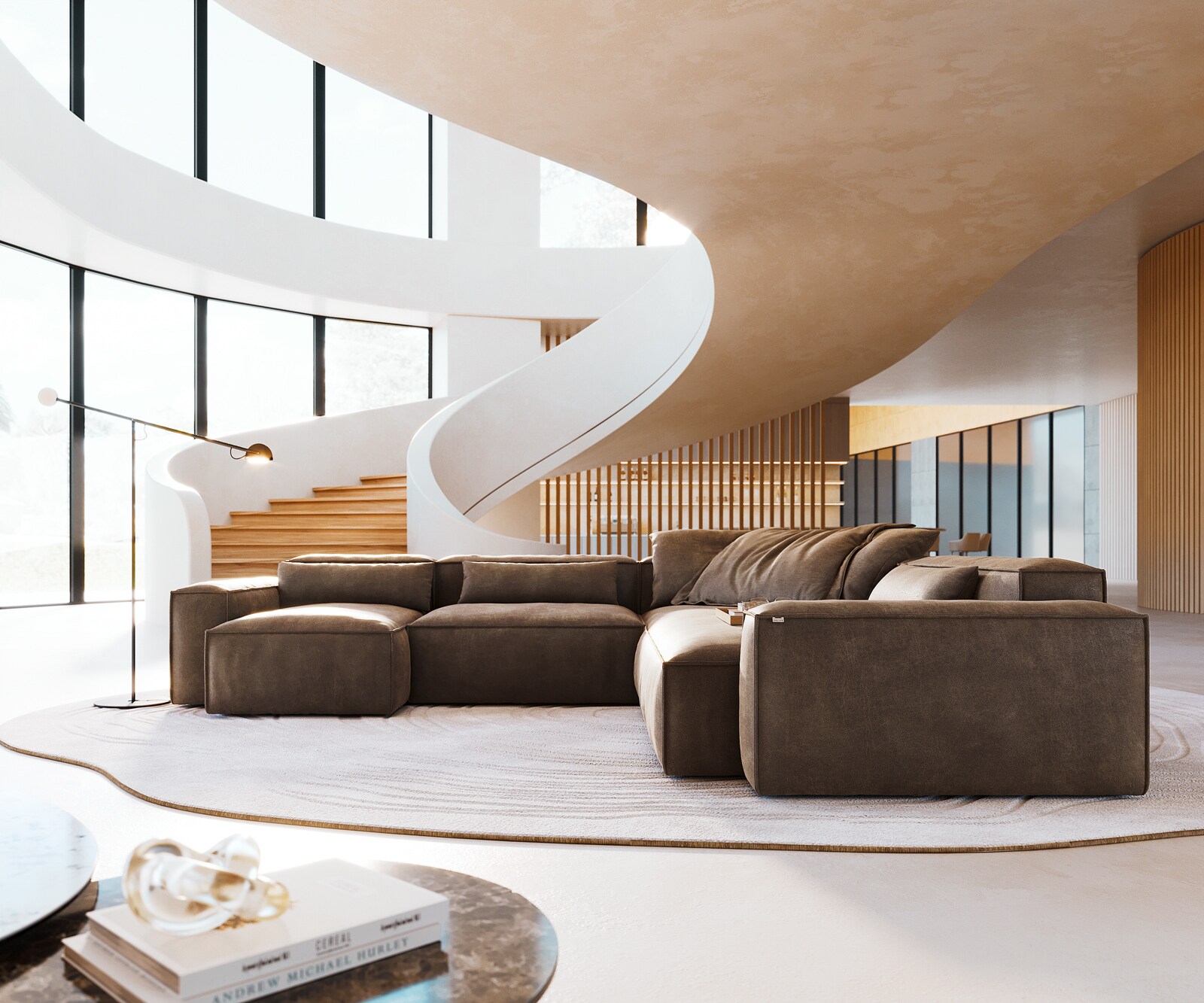 Дневен кът Freestyle 360x290 cm микрофибър сив цвят реколта тръбен шев 1