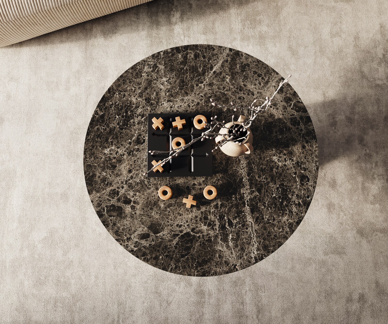 Масичка за кафе Edge Round 90x90 cm Ceramic Laminam® Emperador Extra Lucidato Dark brown Conis Metal Black 2