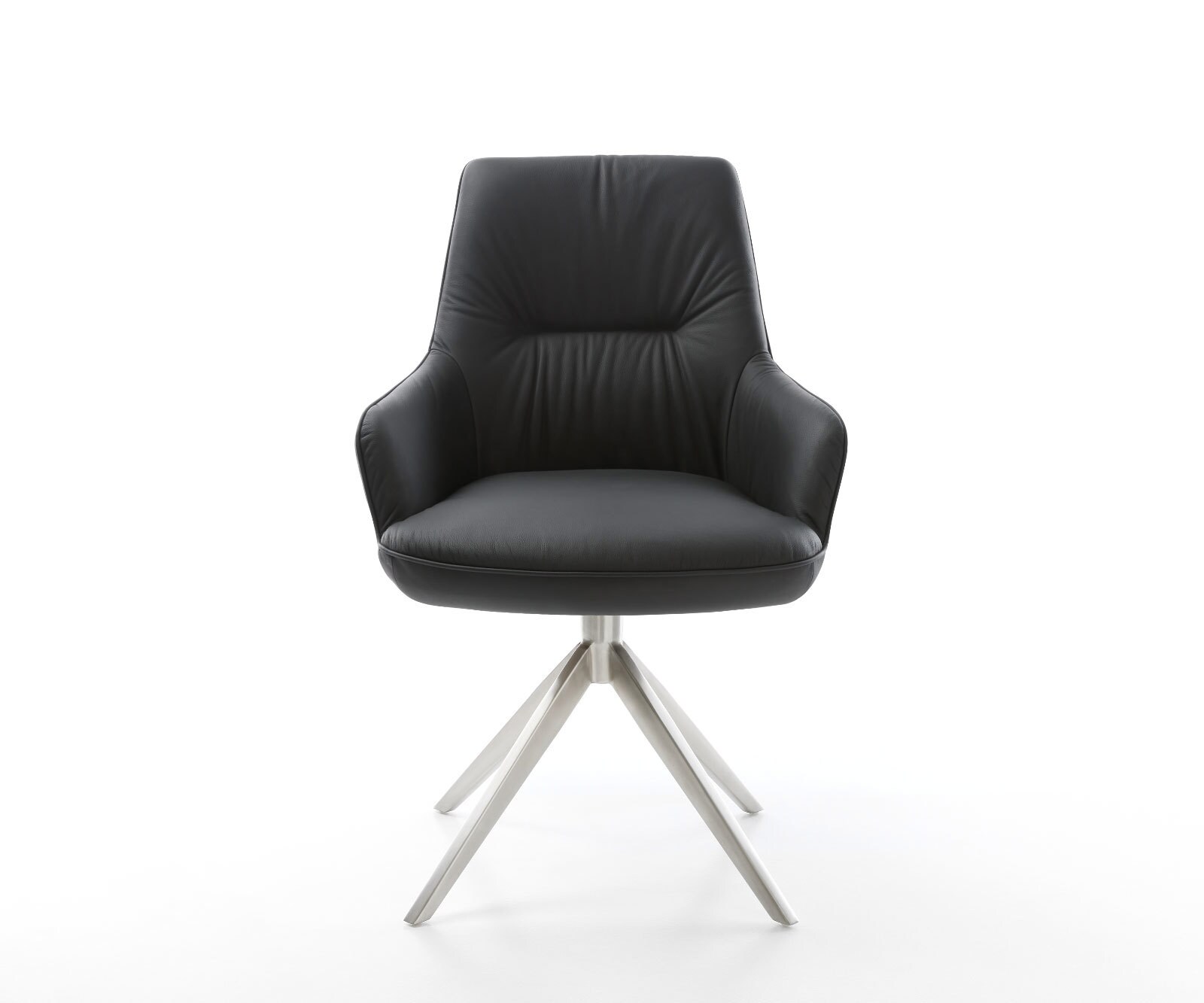 Въртящ се стол Zelia-Flex с подлакътници Естествена кожа Черна кръстосана рамка широка Неръждаема стомана Въртене на 360° Люлееща се функция Ядро от джобни пружини 1