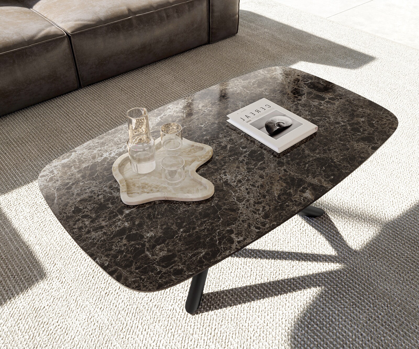 Масичка за кафе Edge Boot 120x70 cm керамика Laminam® Emperador Extra Lucidato Тъмно кафяво Sarity Metal Black 3