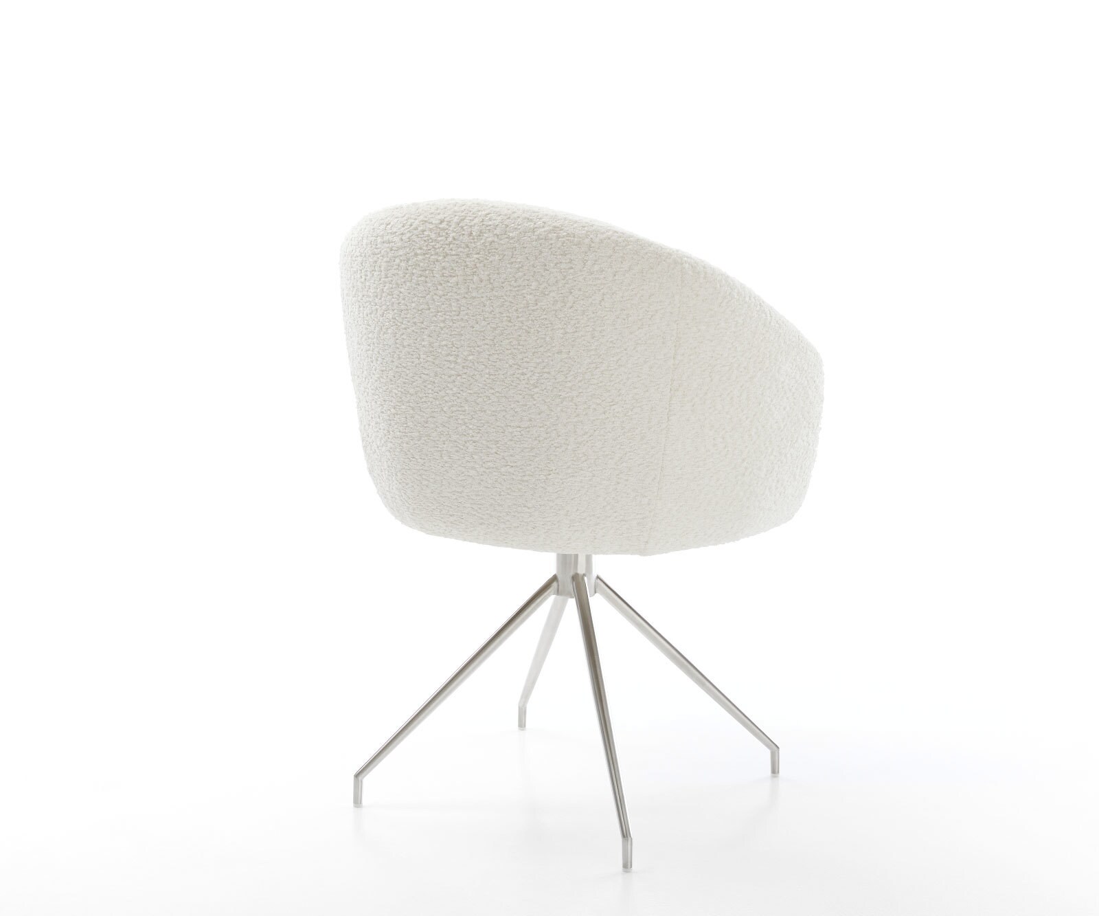 Врътящ се стол с подлакътници Букле Бял Конус крак кръгъл Неръждаема стомана 180° въртящ се Покет пружина Caja-Flex 5