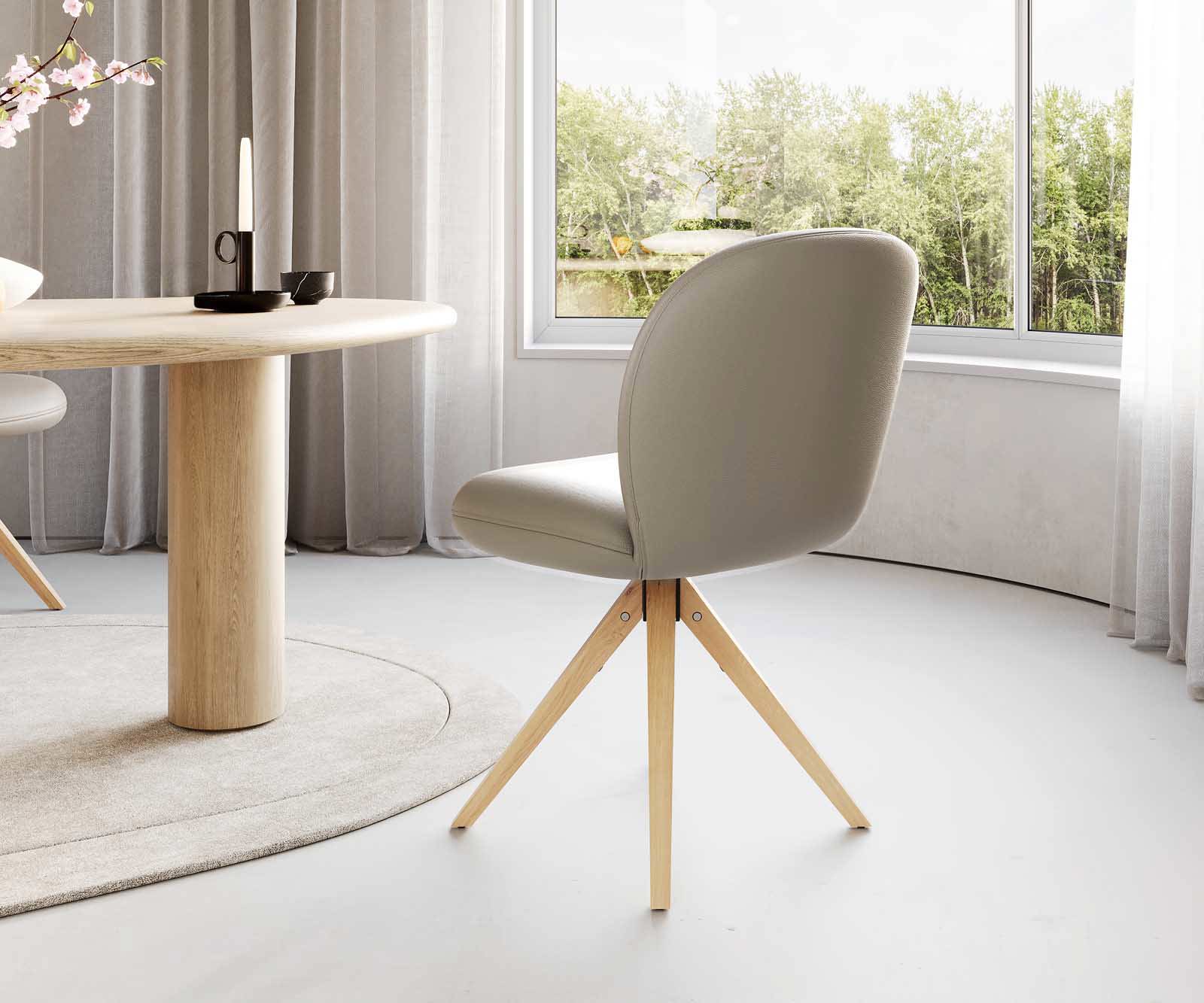 Врътящ се стол Естествена кожа Сиво-Кафяв Дървена рамка  Натурал 180° въртящ се Покет пружина Nube-Flex 4