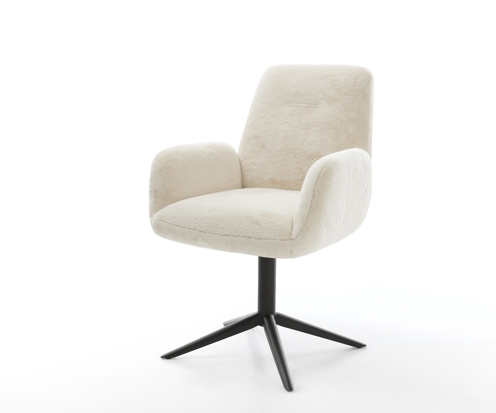 Въртящ се стол Zoa-Flex Плюш крем-бяло База черно Завъртане на 360° Люлееща се функция Ядро от джобни пружини