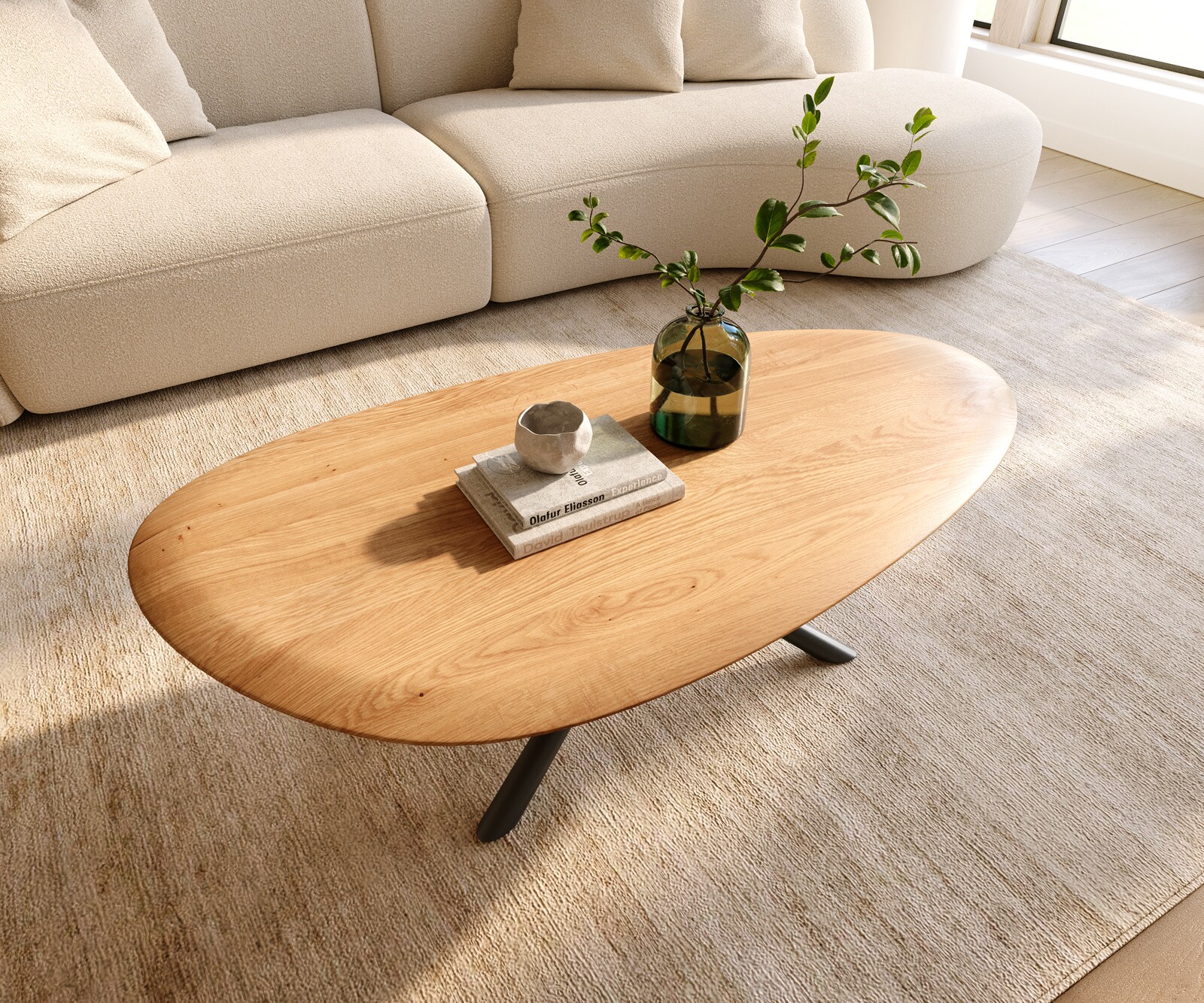 Масичка за кафе Edge Oval 140x75 cm естествен дъб кръгъл ръб Sarity метал черен 3