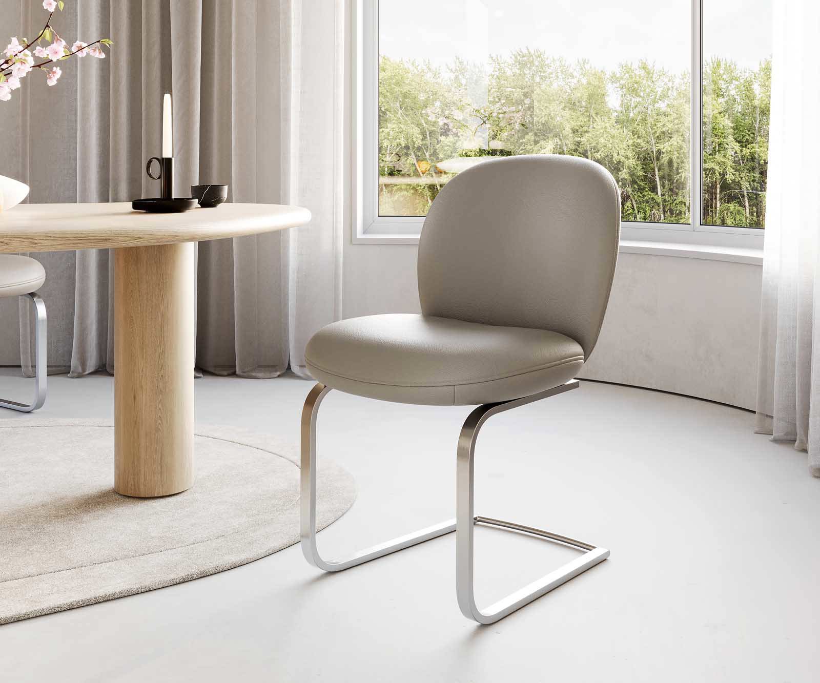 Люлеещ стол Естествена кожа Сиво-Кафяв Конзолен крак плосък Неръждаема стомана Покет пружина Nube-Flex 1