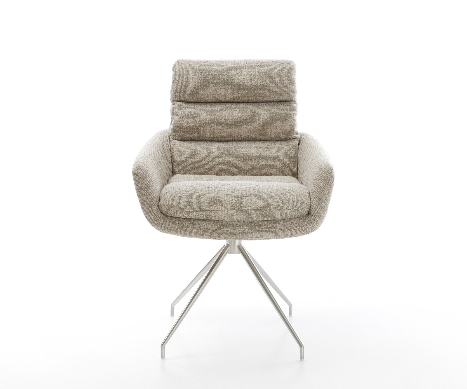 Трапезен стол Abelia-Flex с подлакътници Тъкан Soft Beige Кръстосана рамка конична Неръждаема стомана 2