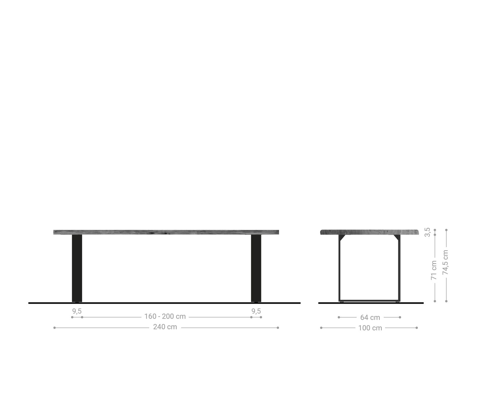 Маса 240x100cm Акация Натурал Неръждаема стомана Тесен профил Edge 6