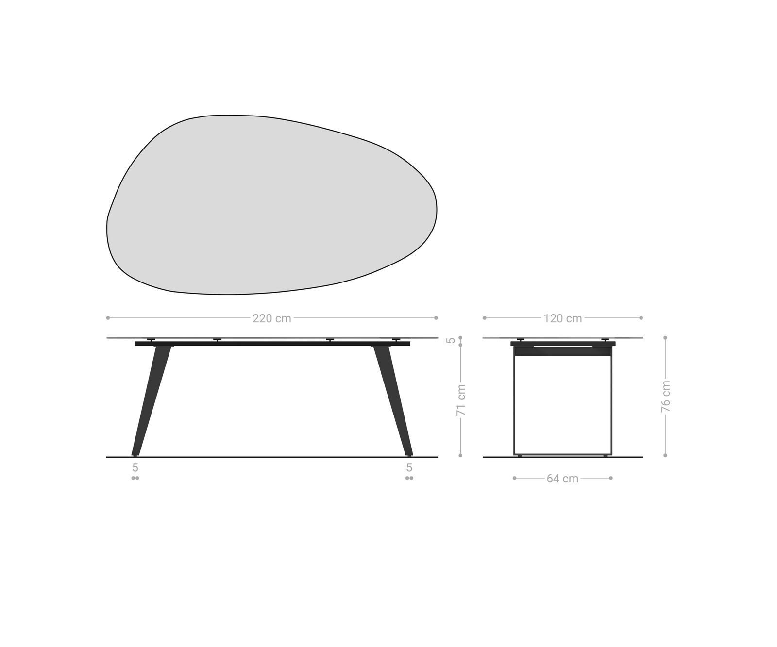 Трапезна маса Edge Oval 220x120 см, керамика Laminam „®“, цвят „Sabbia“ (в цвят на дъб), метал, наклонена, черна 8