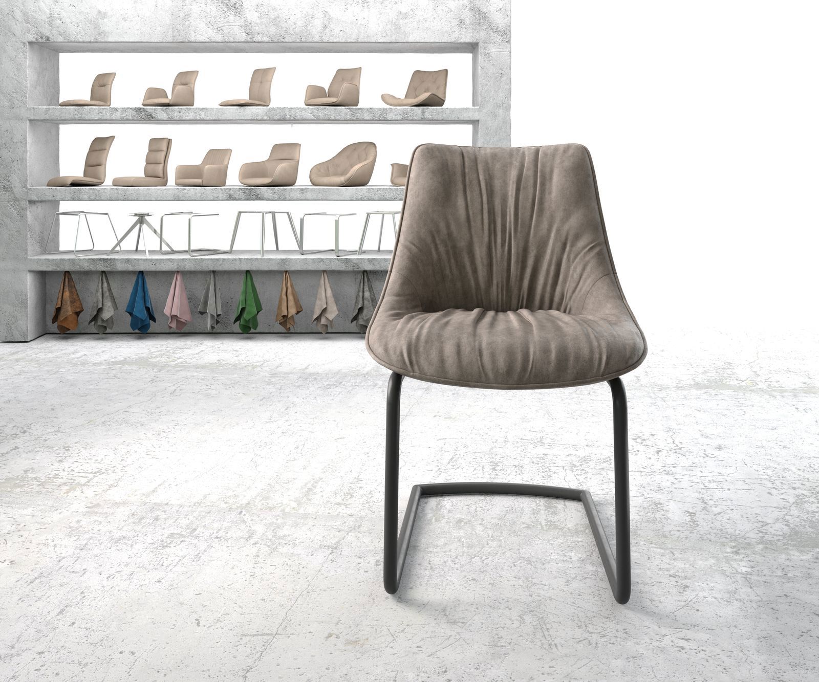 Стол с конзола Elda-Flex от микрофибър taupe винтидж стол с конзола кръгъл черен 2